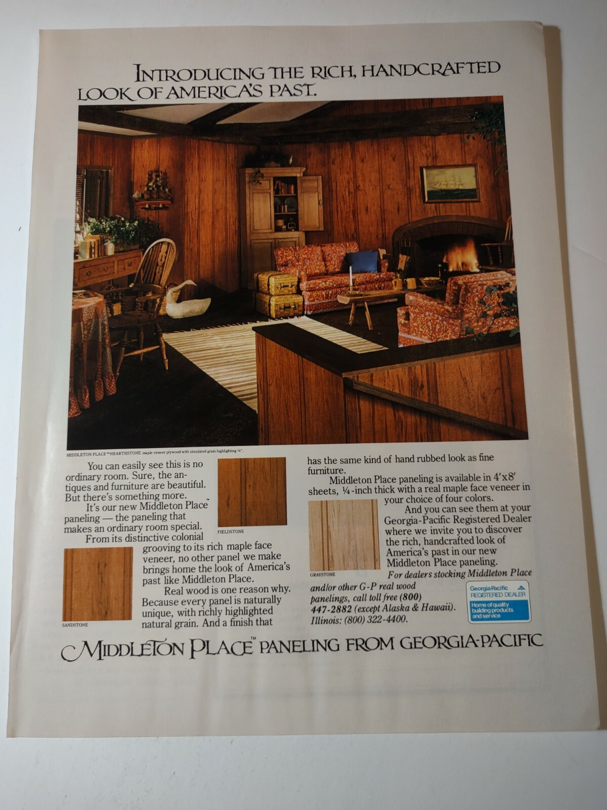 Georgia Pacific Middleton Place Paneling Americas Past Vintage 1980s Print Ad