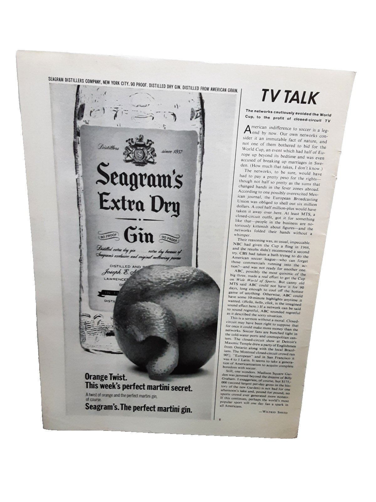 1970 Seagram’s Extra Dry Gin Vintage Print Ad Orange Twist Martini Cocktail