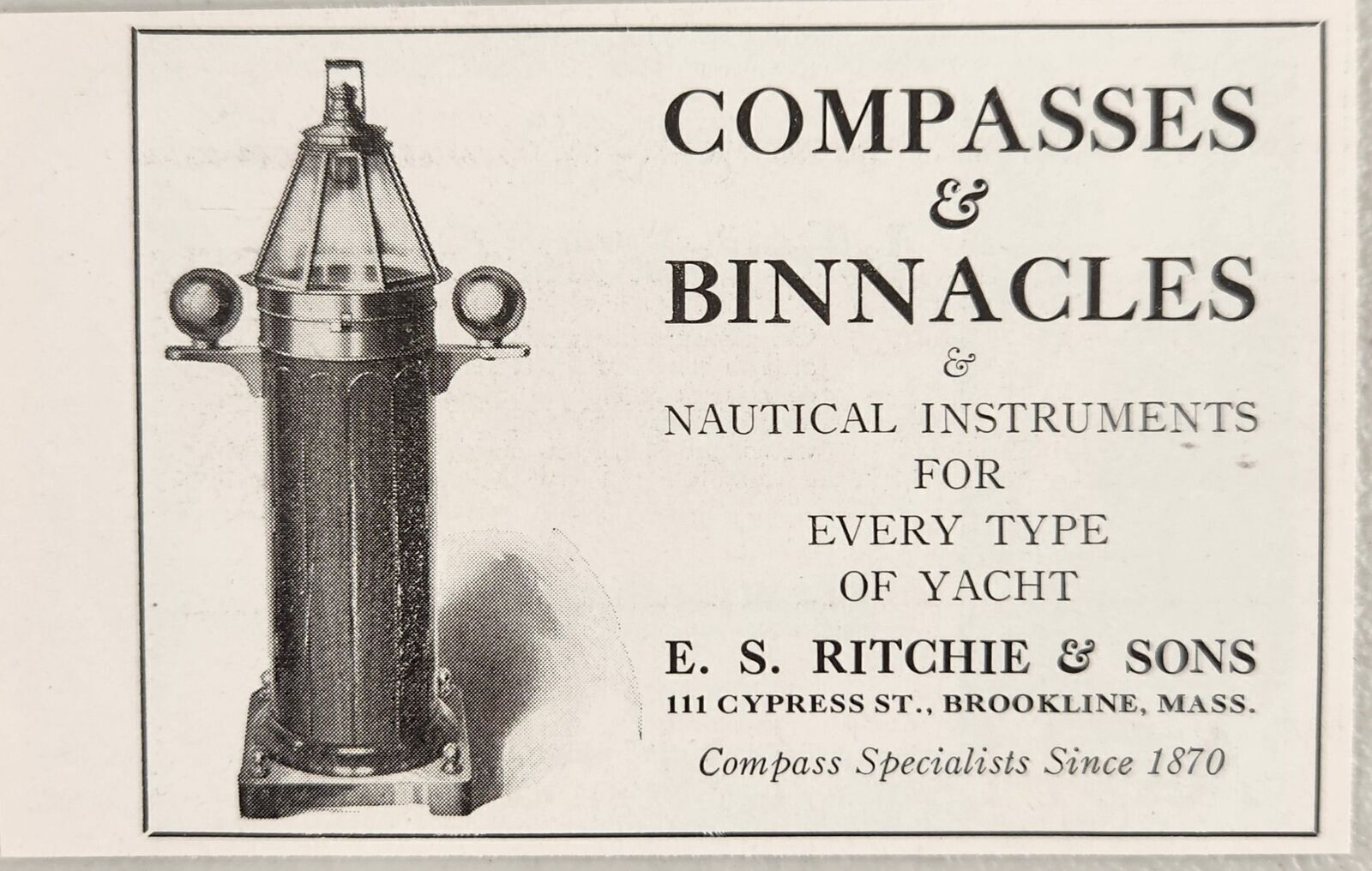 1928 Print Ad Compasses & Binnacles Nautical Instruments Ritchie Brookline,MA