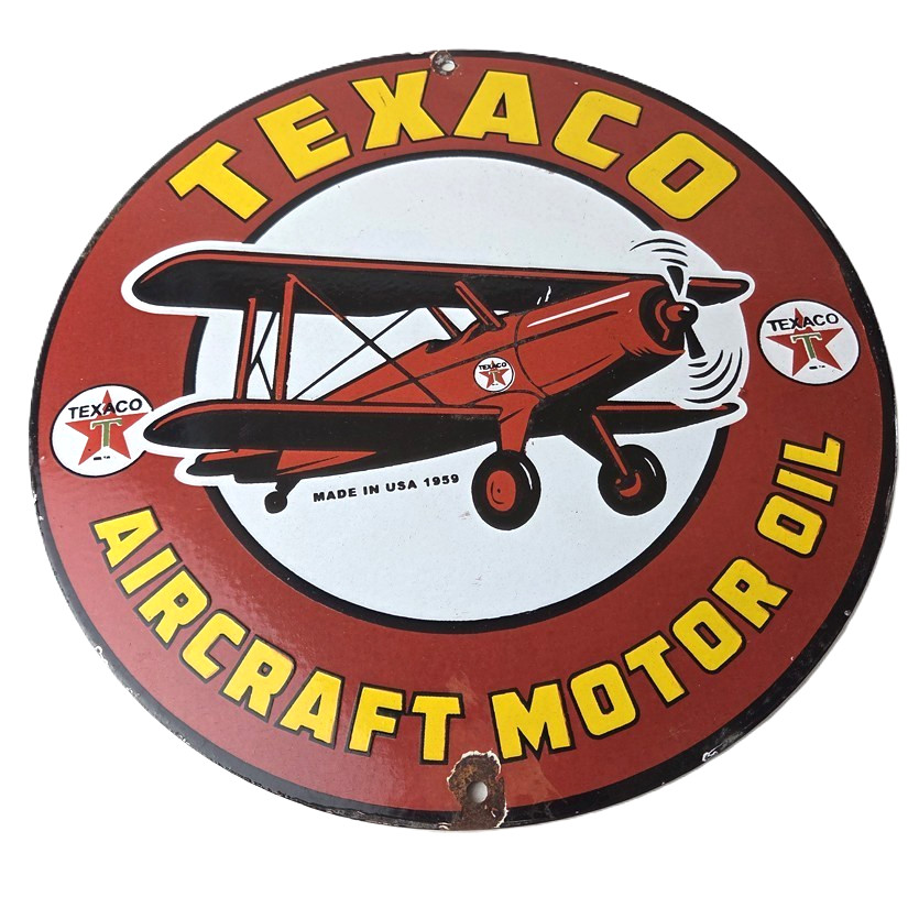 Vintage Texaco Gasoline Gas Pump Sign – Aircraft Motor Oil Porcelain Sign