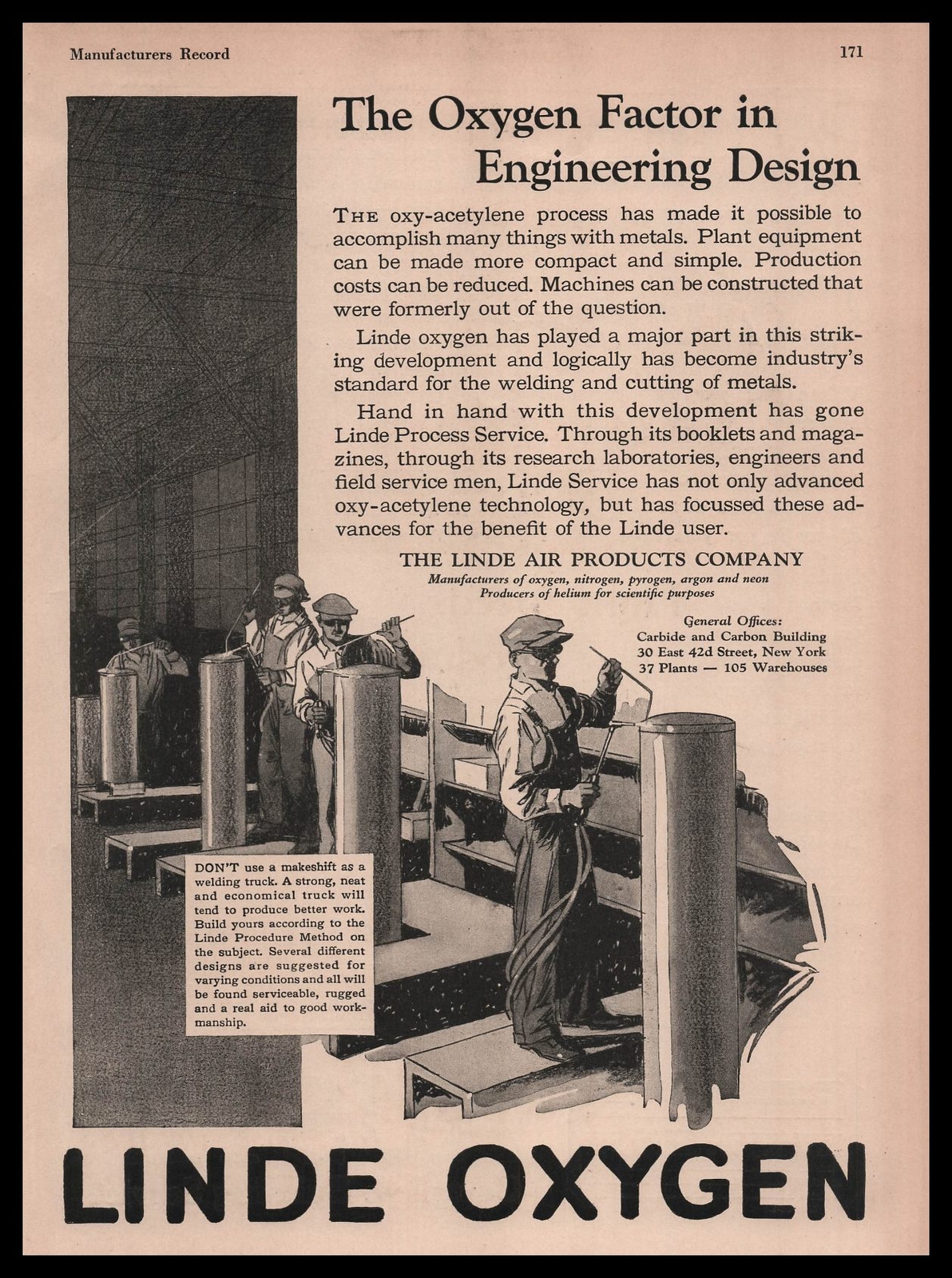 1926 The Linde Air Products Company New York Oxygen For Welders Vintage Print Ad