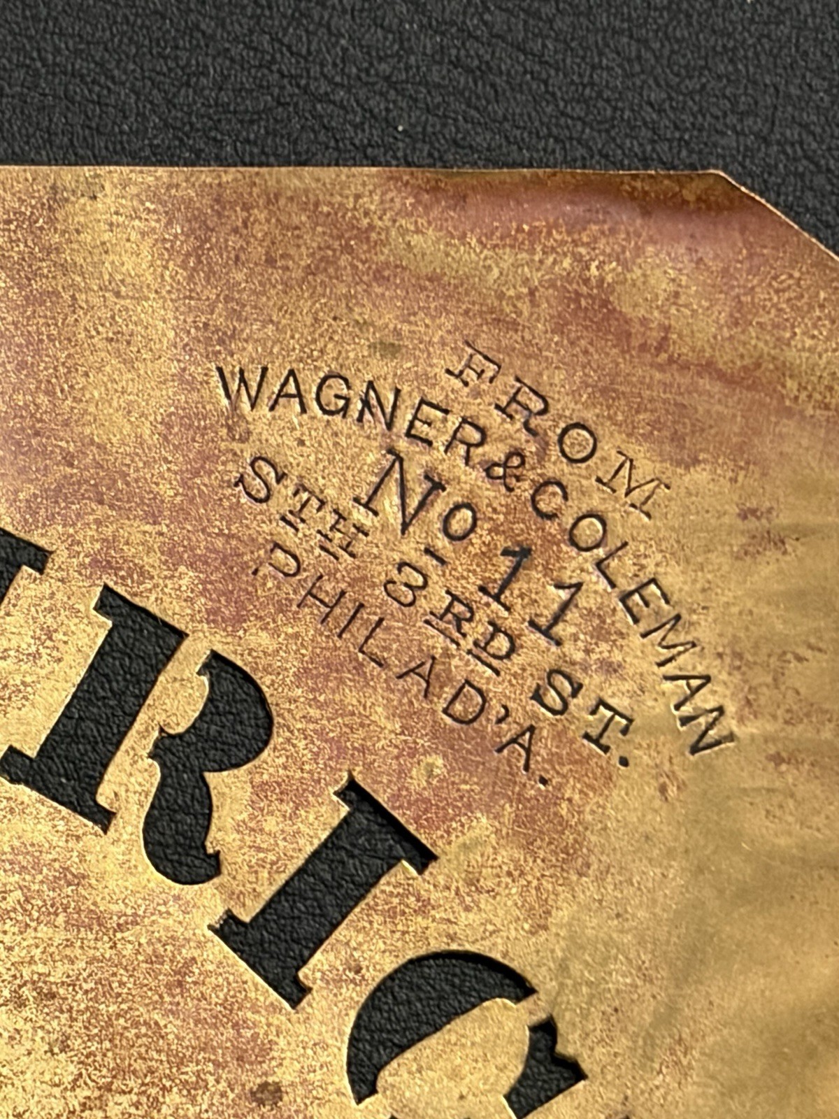 Antique Brass Shipping Stencils Wagner Coleman Philadelphia PA Merchant Labels