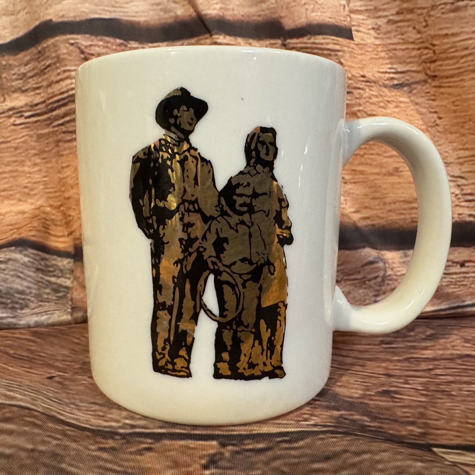 Vintage American State Bank Coffee Mug – Pioneer Couple Gold Graphic Advertising