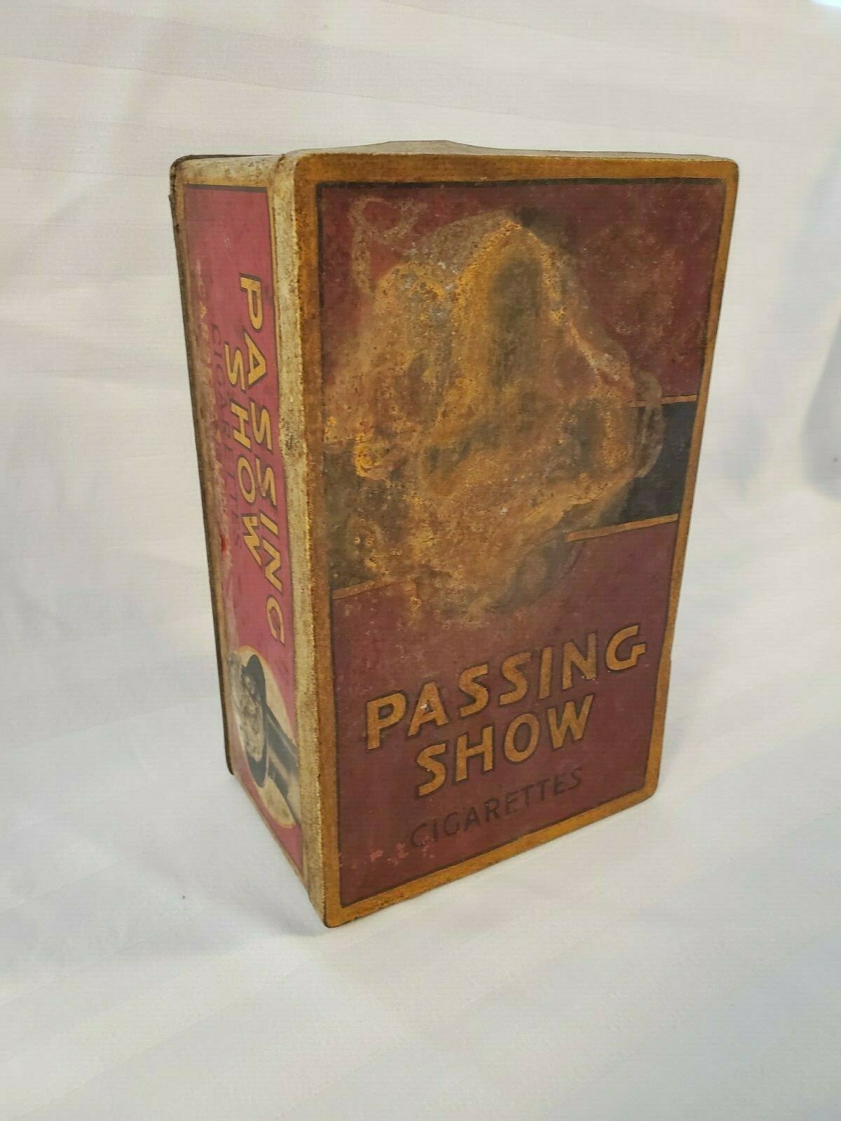 Vintage Passing Show English Cork Tipped Virginia Cigarette Litho Tin Box