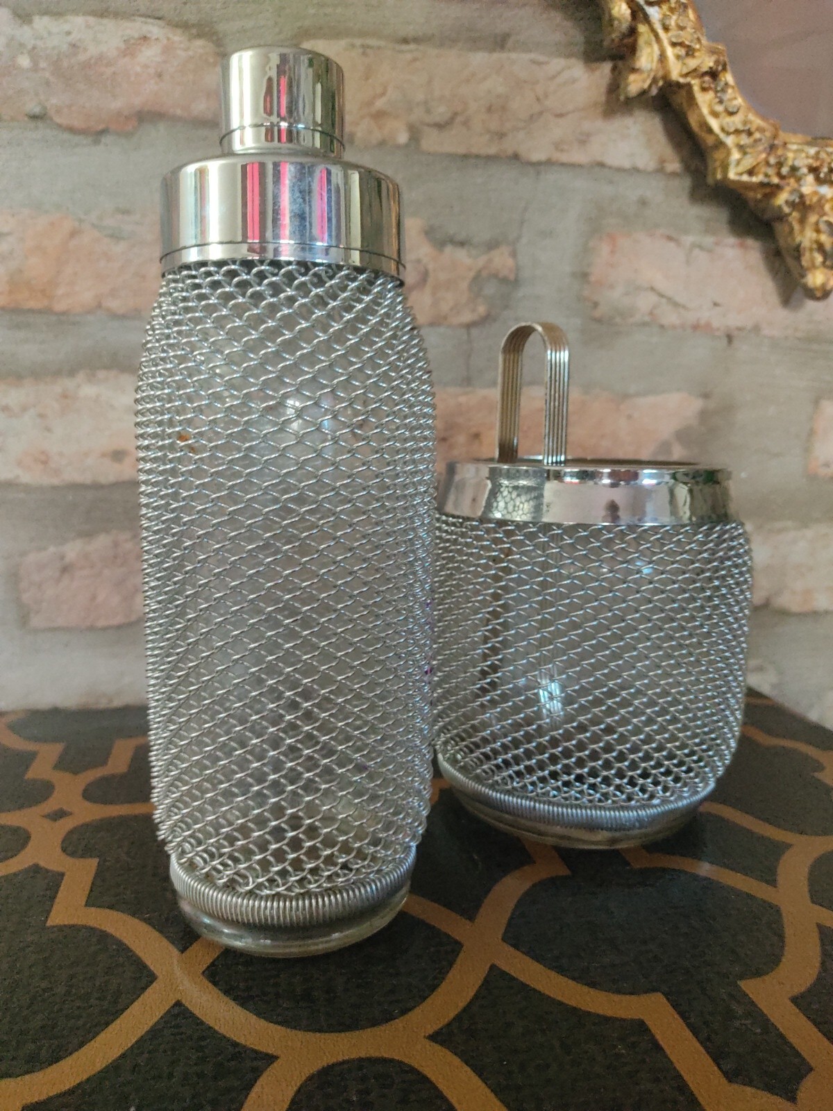 Shaker, Ice Holder Glass Metal Mesh VINTAGE BAR PUB