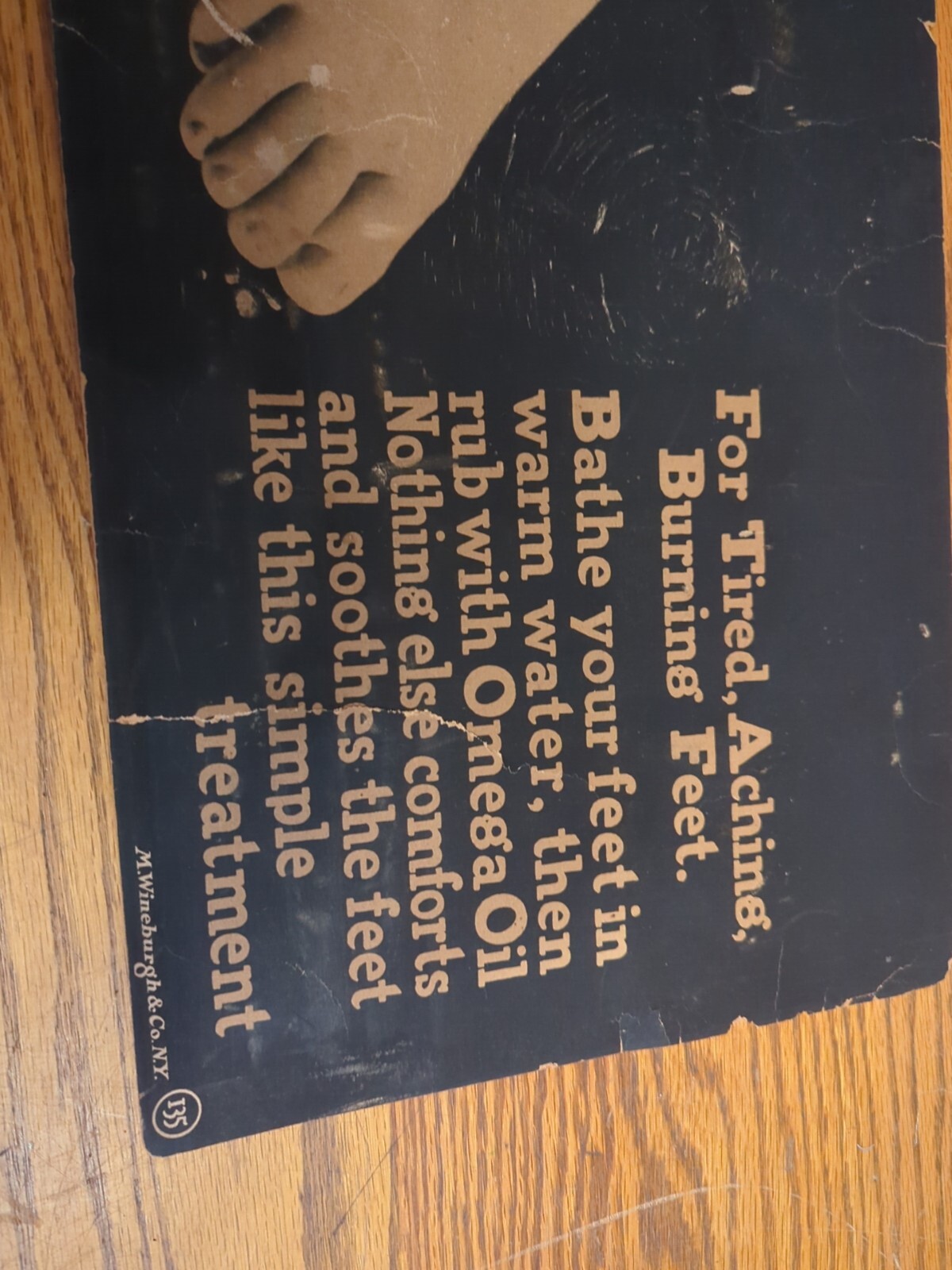 OMEGA OILS FEET LADY PHOTO NY OLD 1920S TROLLEY CARD PAPER SIGN RARE AD ANTIQUE