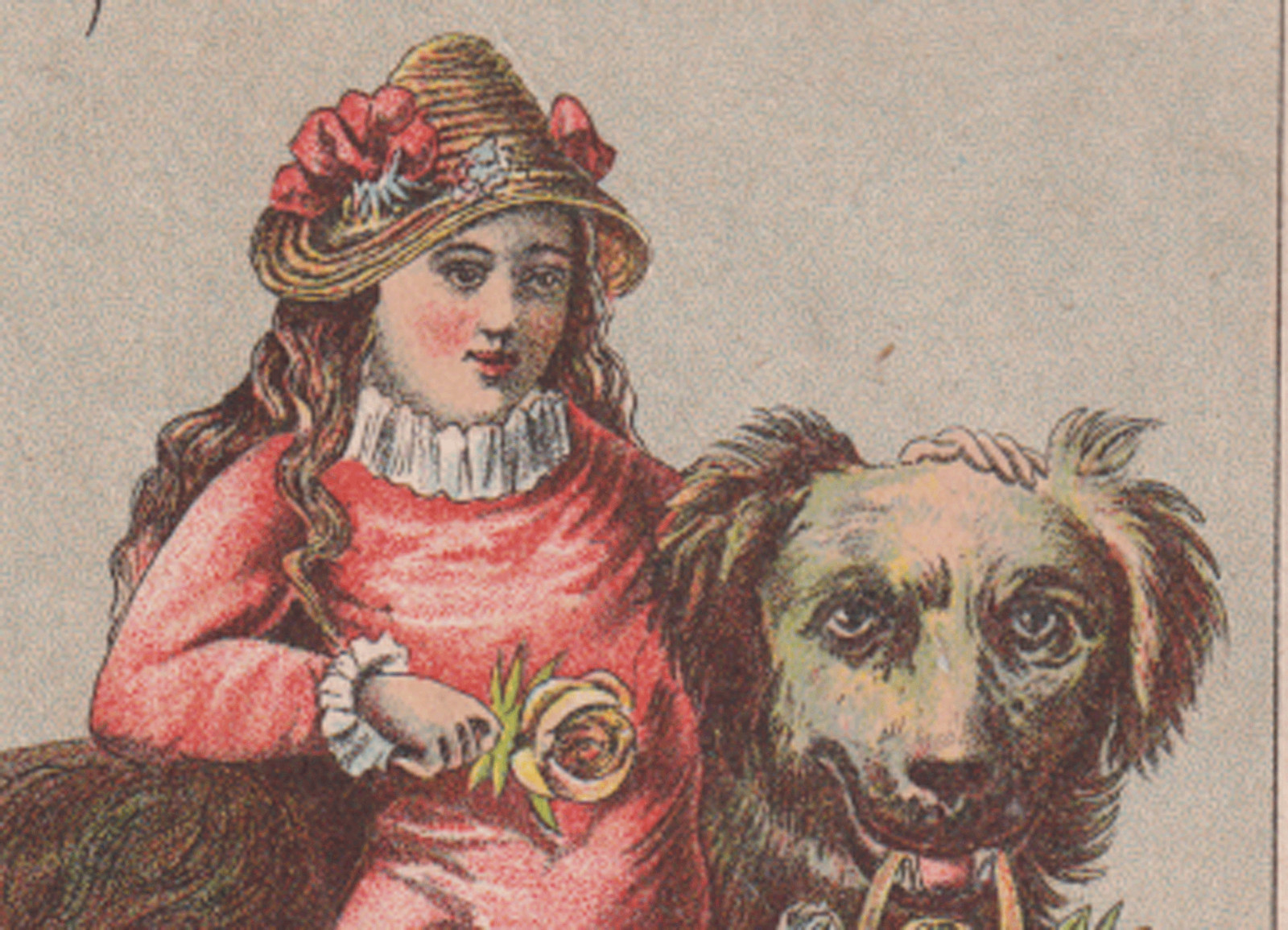 UTICA NY TRADE CARD, REYNOLDS BROS SHOES, EXTRA LARGE DOG & VICTORIAN GIRL V266
