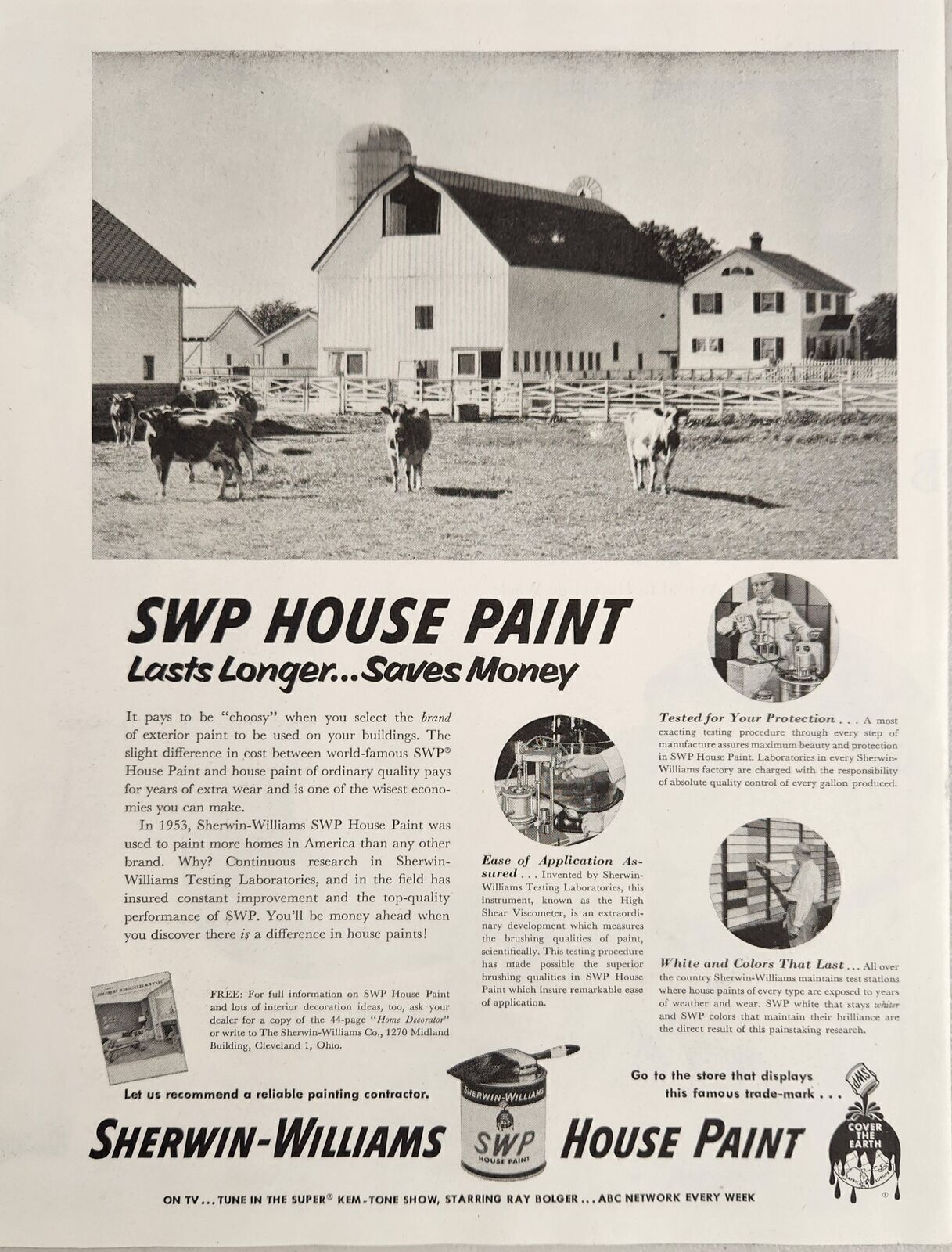 1954 Print Ad Sherwin-Williams House Paint Barn & Farm House Cleveland,Ohio