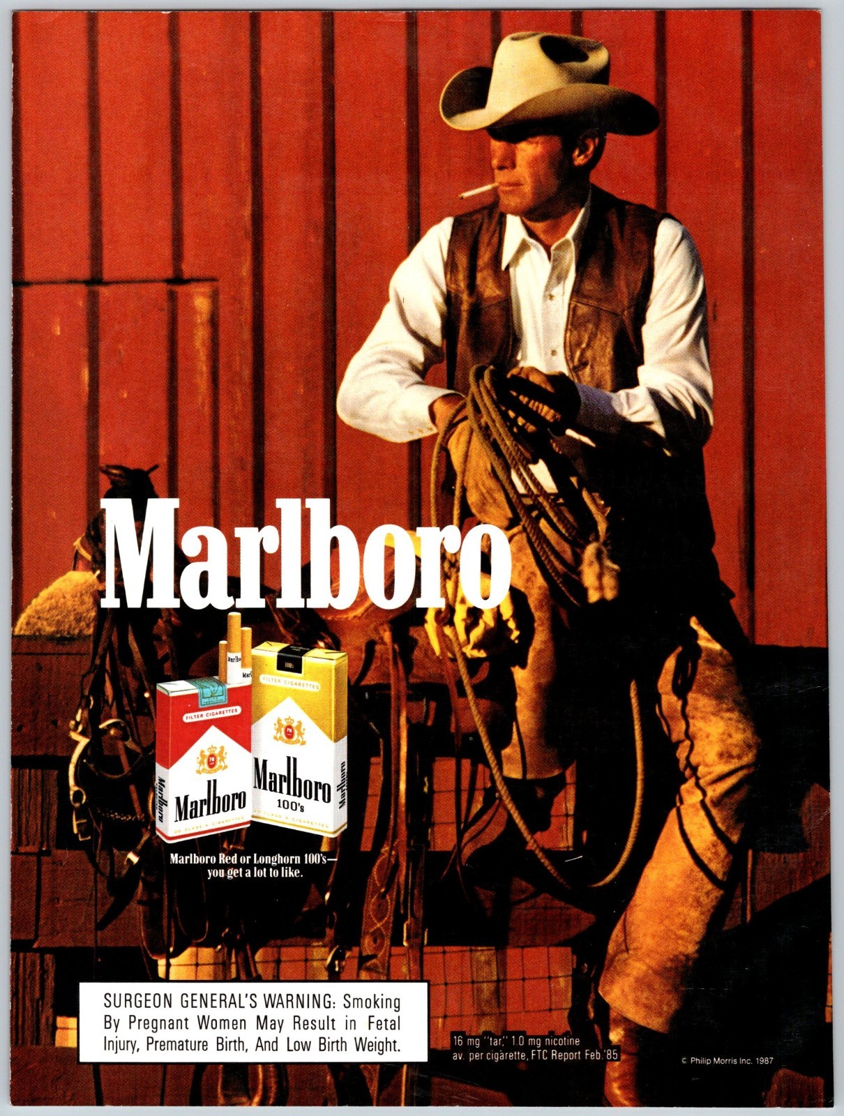 1987 COWBOY MARLBORO CIGARETTES Vintage 8″X11″ Magazine Ad 1980’s HTN71