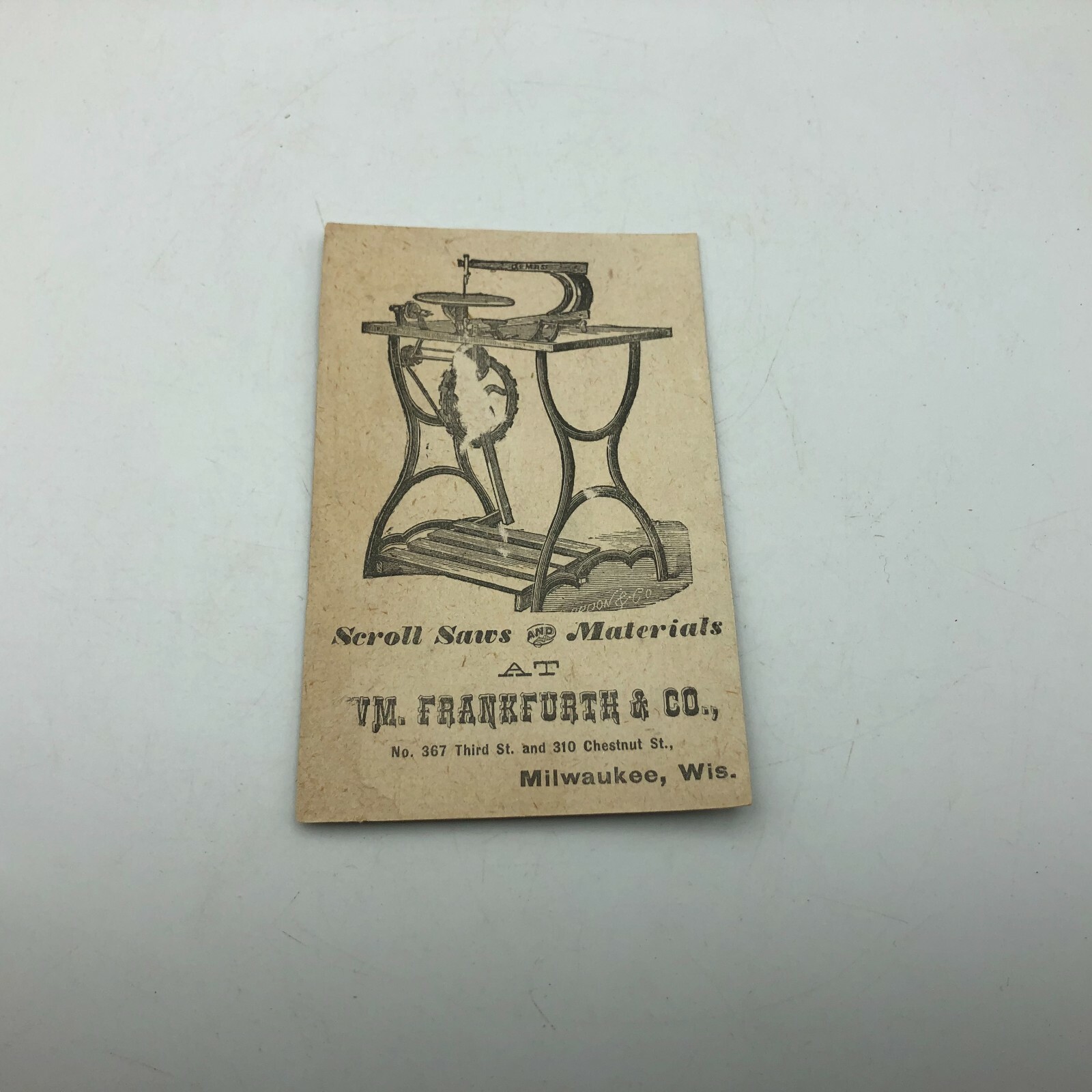 Frankfurth Scroll Saws Trade Card Milwaukee Advertising Vintage Antique
