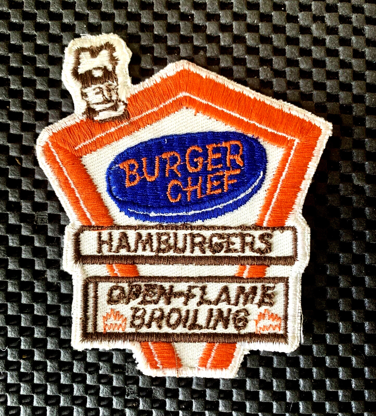 BURGER CHEF HAMBURGERS EMBROIDERED SEW ON ONLY PATCH FLAME BROIL 4″ x 4 1/2″ NOS