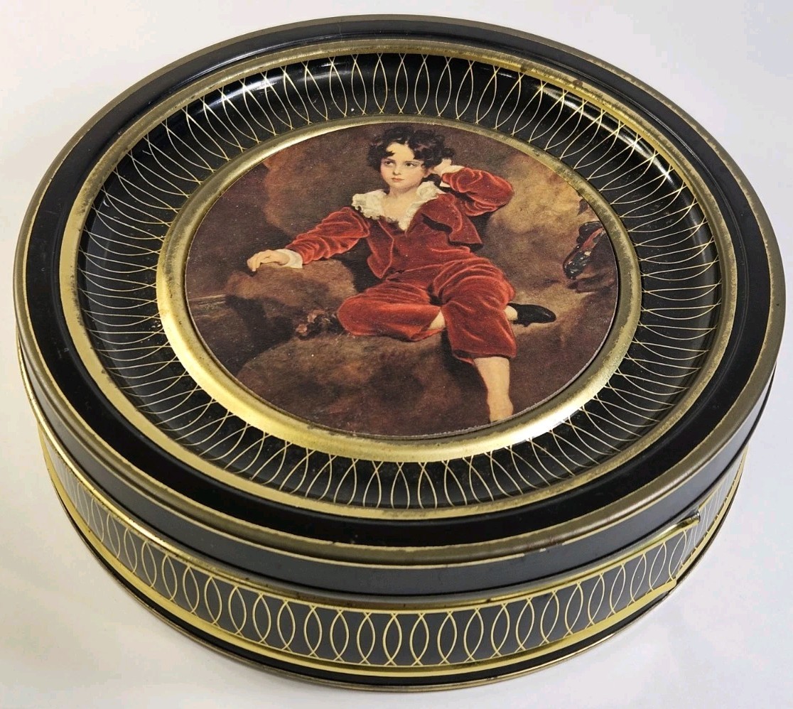 Vintage Guildcraft Sunshine Biscuits Red Boy Decorative Tin Cookie Box 12″
