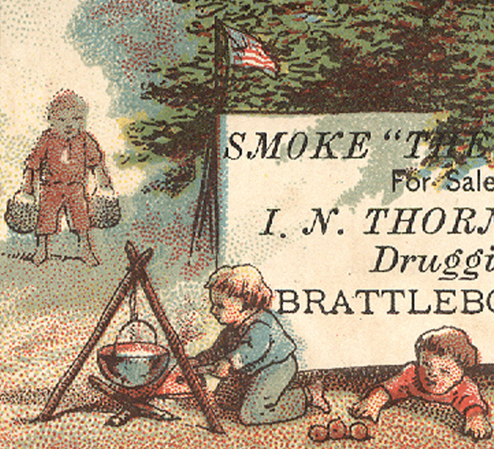 BRATTLEBORO VT TRADE CARD, SMOKE THE DEACON ~ CIGAR ~ I N THORN, DRUGGISTS X349