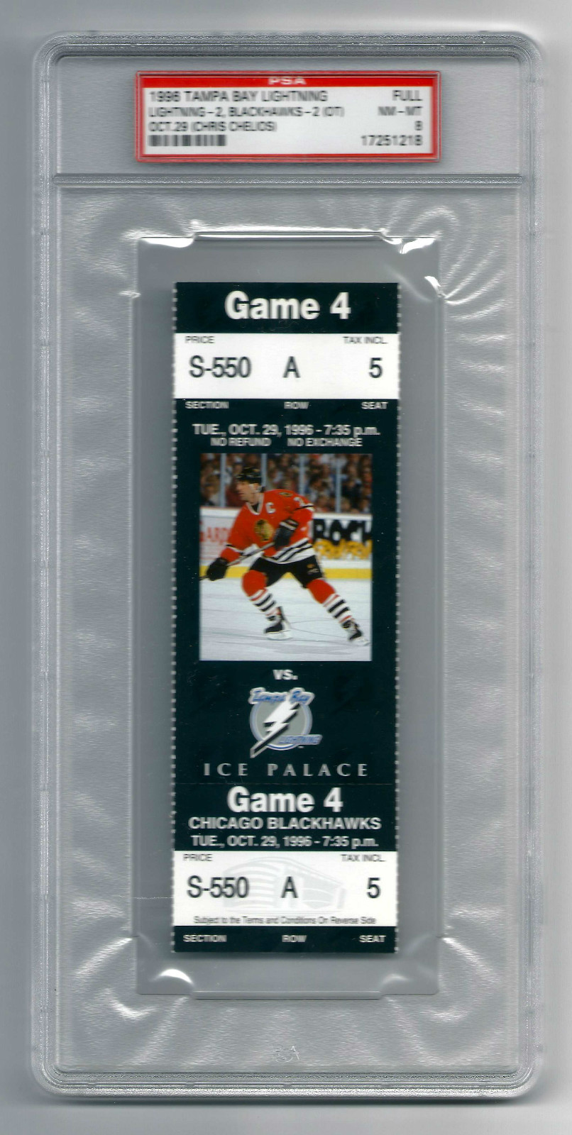 PSA 8 1996 CHRIS CHELIOS UNUSED HOCKEY TICKET at The Ice Palace