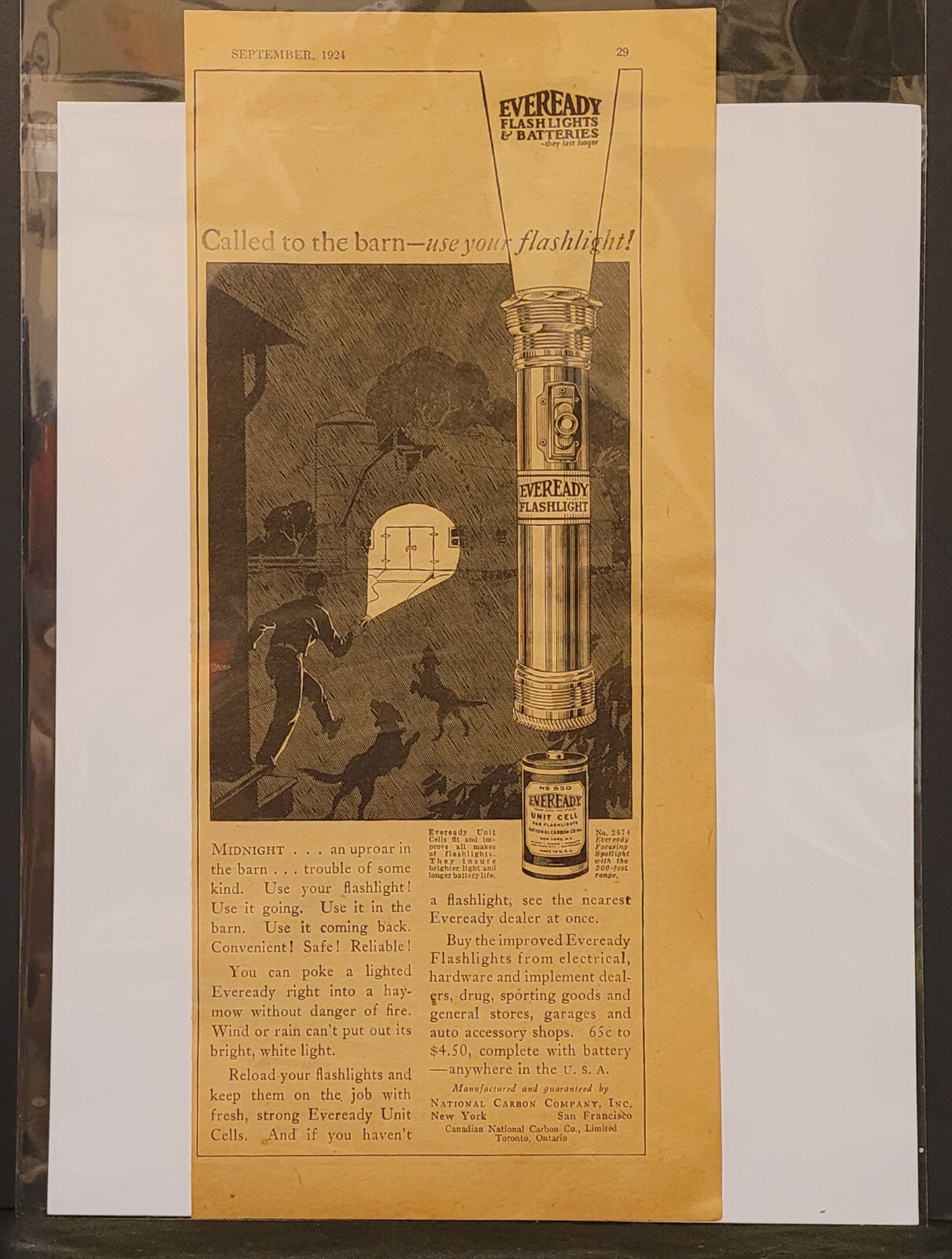 Eveready Flashlight & Batteries Last Longer Called To The Barn Vtg Print Ad 1924