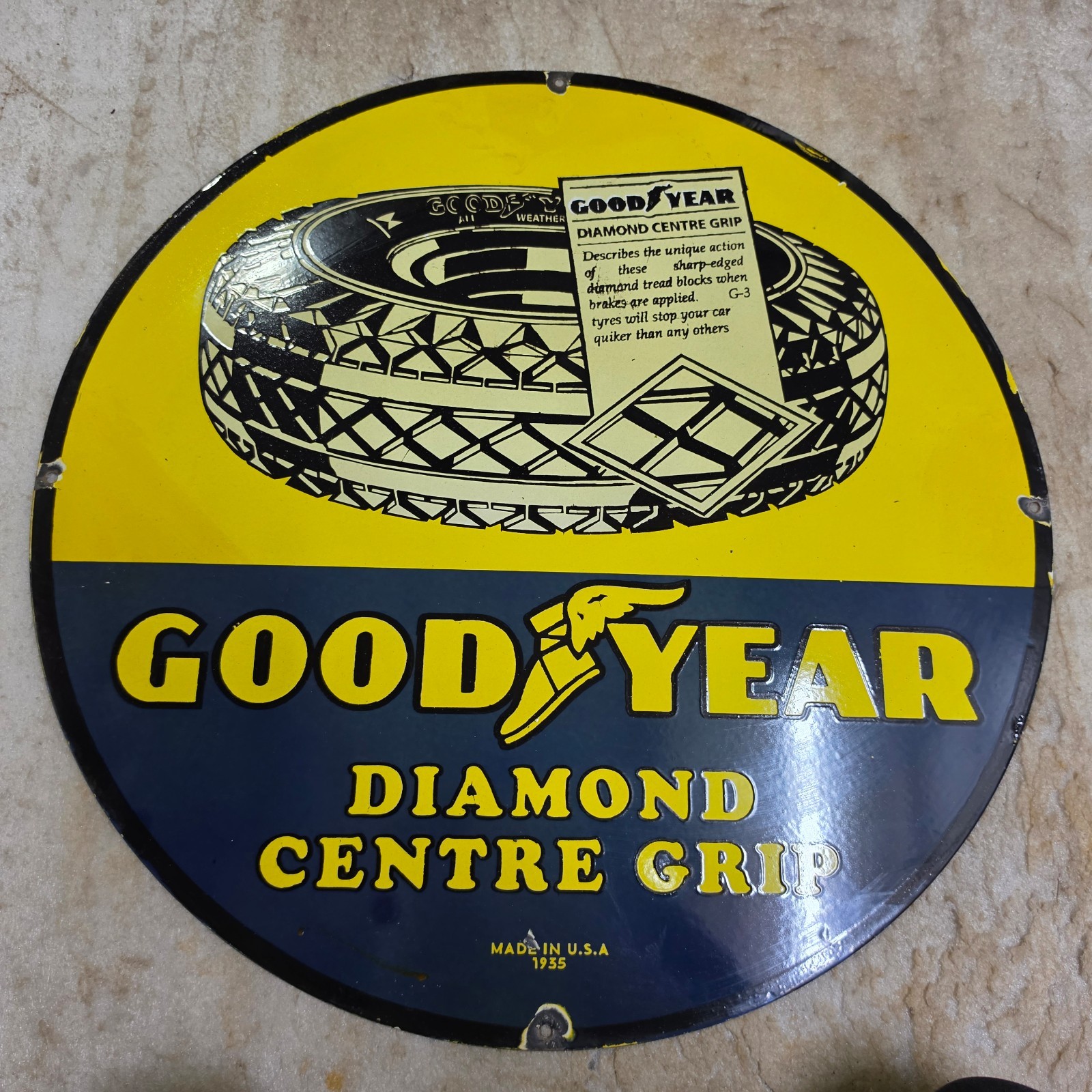 GOODYEAR DIAMOND 29 X 29 INCHES PORCELAIN ENAMEL SIGN
