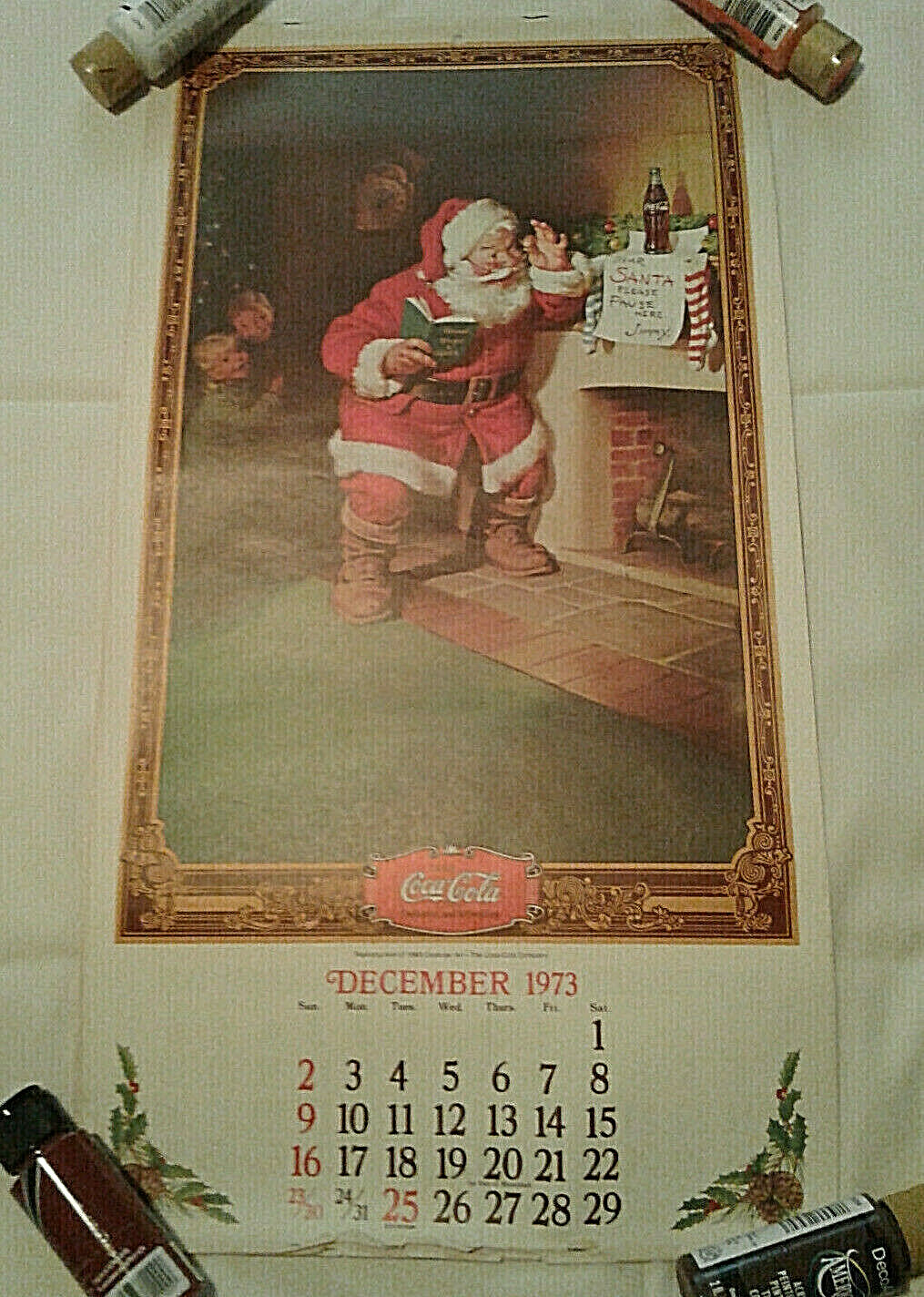 Vintage Coca Cola Hanging Calendar Dec 1973-Dec 1974 w/Classic Coke Artwork