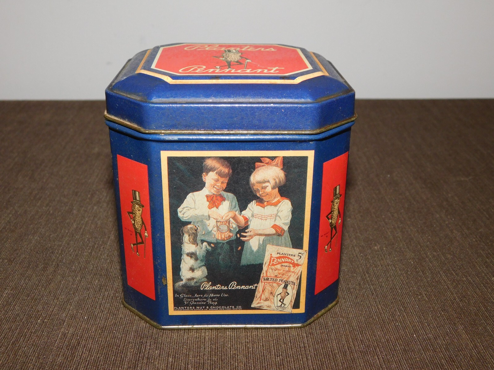 VINTAGE KITCHEN 4 1/2″ 1994 REPRO TIN CAN BOX *EMPTY* PLANTERS PEANUT PENNANT