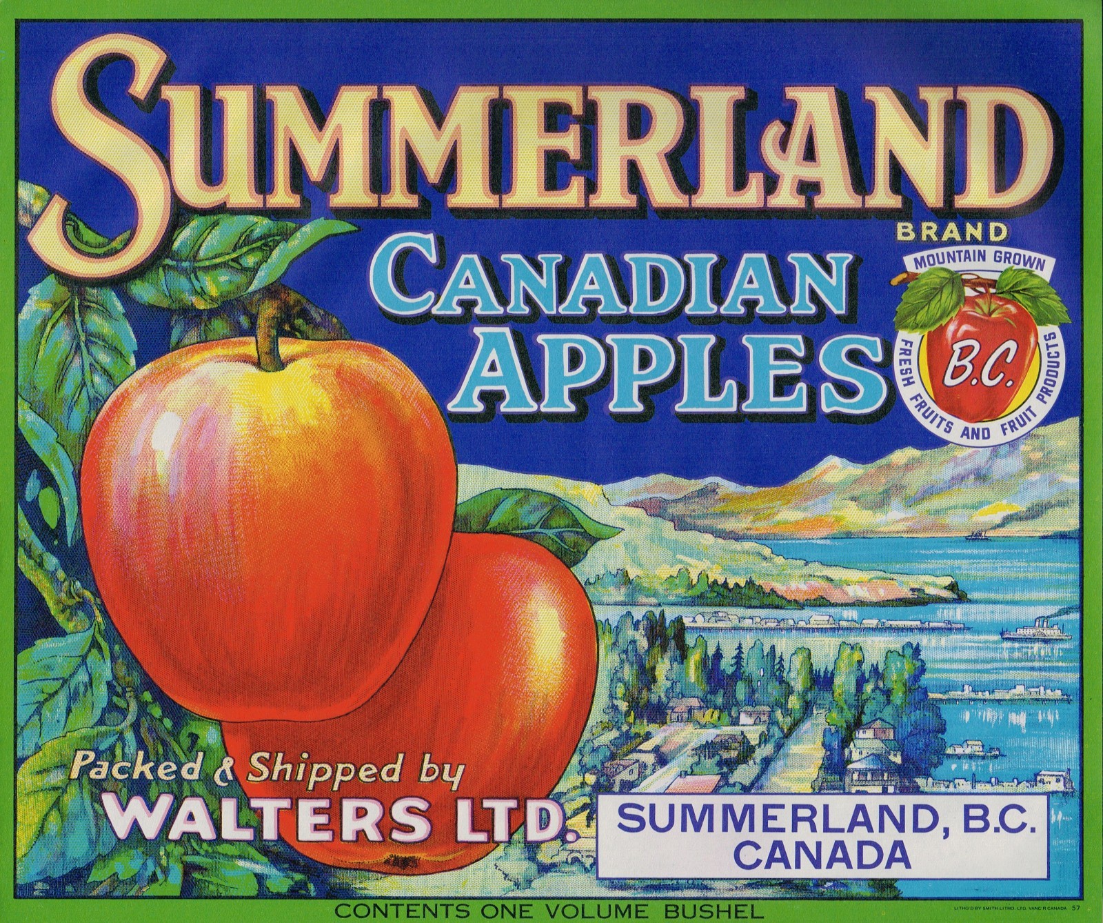ORIGINAL APPLE CRATE LABEL CANADA BRITISH COLUMBIA CANADIAN SUMMERLAND 1940S