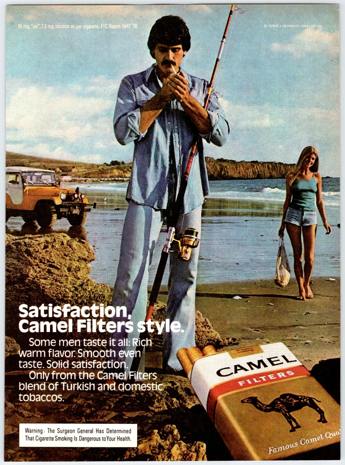 1979 MAN FISHING SEXY WOMAN CAMEL CIGARETTES 1970’s 8″ X 11″ Magazine Ad M279 C