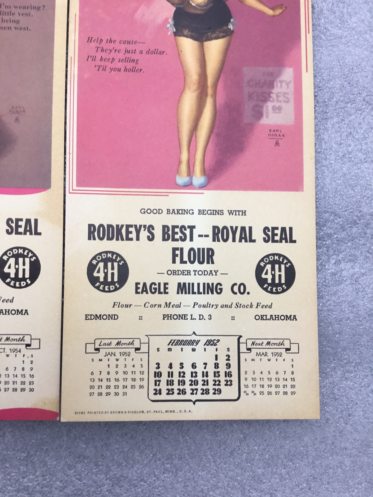 VINTAGE 1952 54 55 CALENDARS EAGLE MILLING CO. EDMOND OK, MORAN COWGIRL, KISSING