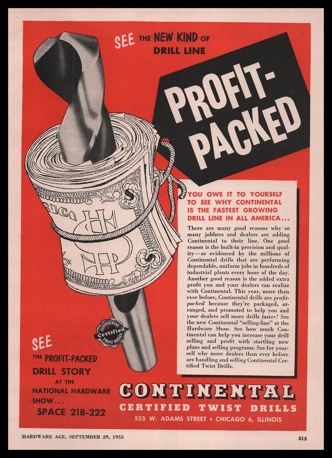 1955 Continental Certified Twist Drills Chicago Illinois Vintage Print Ad