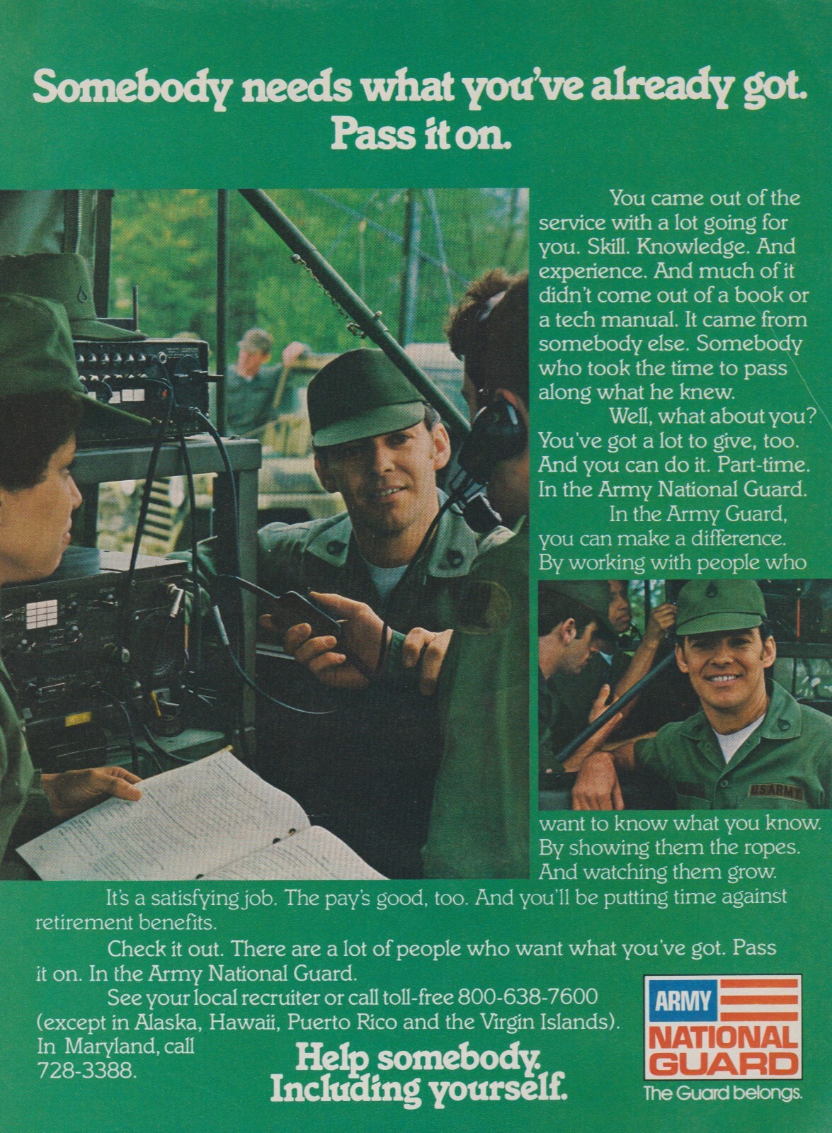 1979 U.S. Army National Guard – “Pass It On” Soldiers – Magazine Print Ad Photo