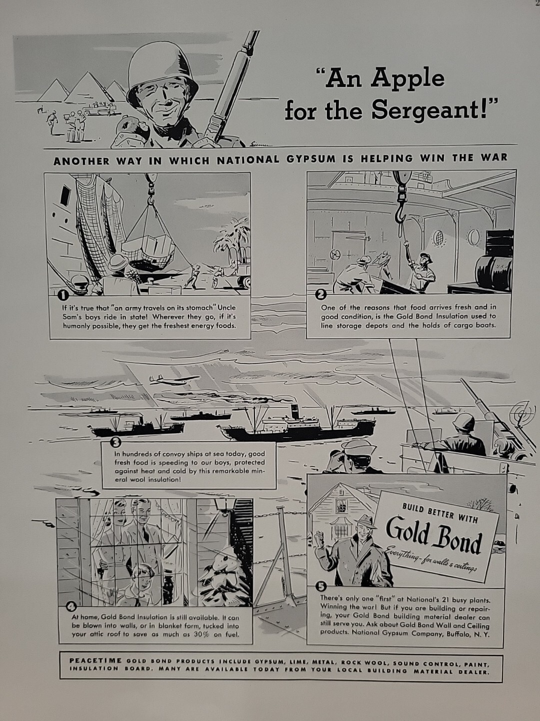 1942 Gold Bond Gypsum Fortune WW2 Print Ad Q4 U.S. Army Soldier Egypt Pyramids