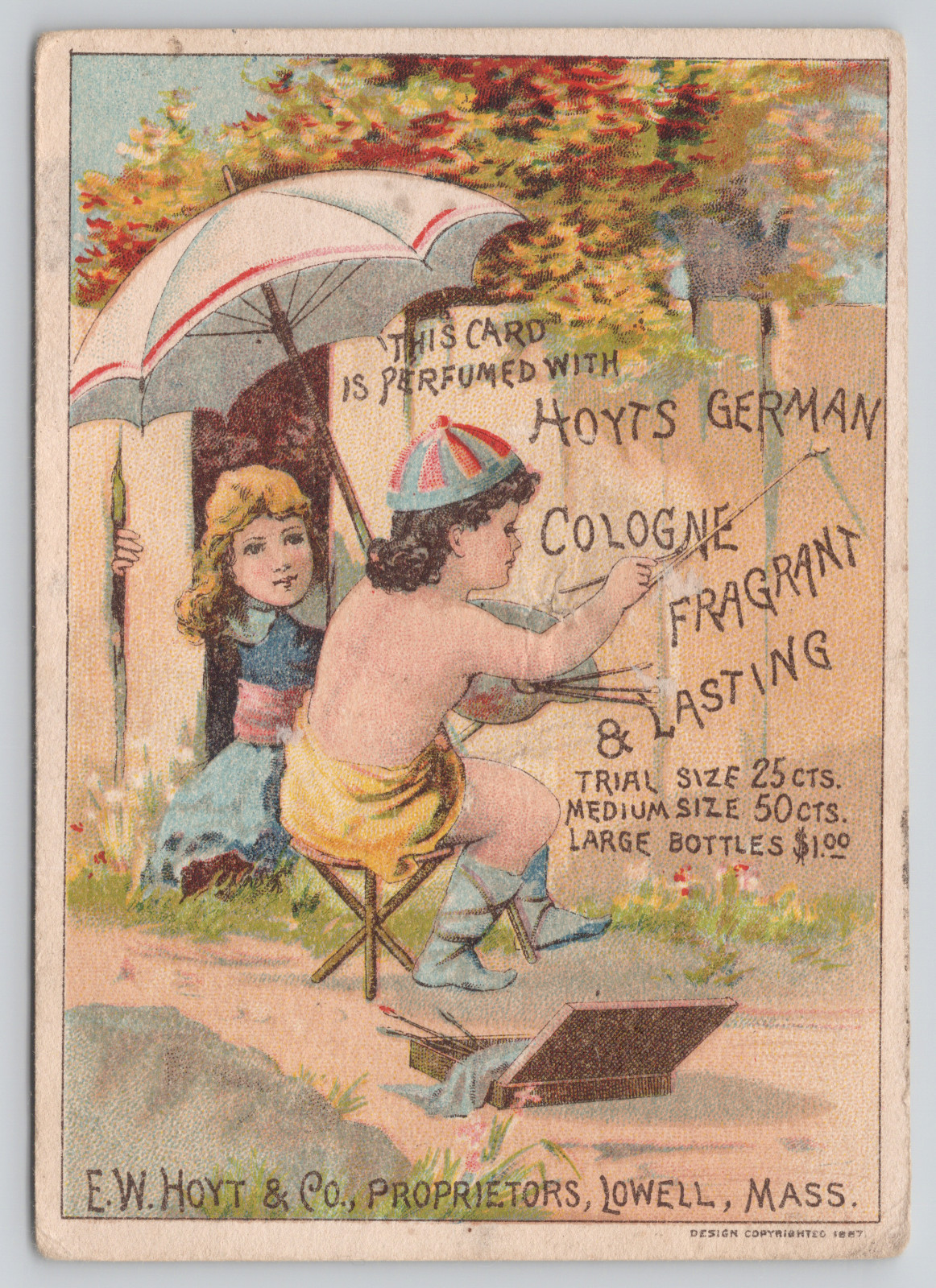 Victorian Advertising Trade Card E.W. Hoyt & Co German Cologne H.A Harding Mass.