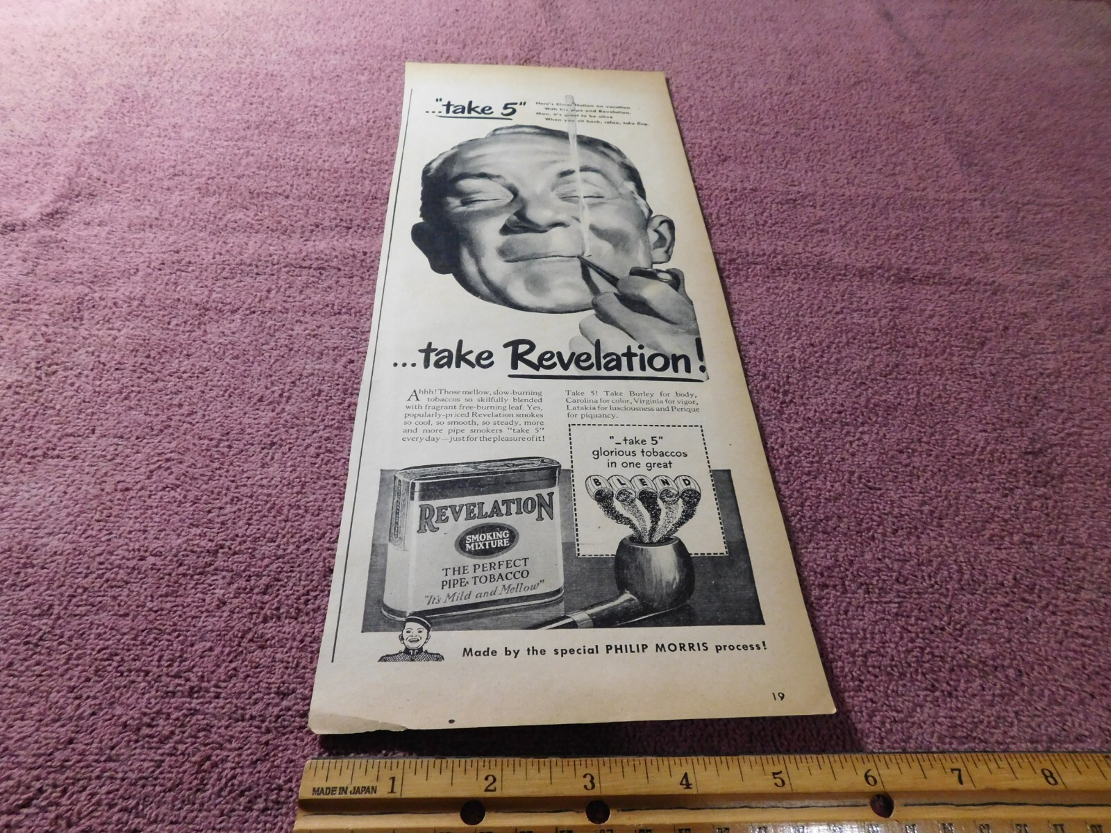 Vaseline Hair Tonic / Revelation Pipe Tobacco Print Ad from Magazine 1951