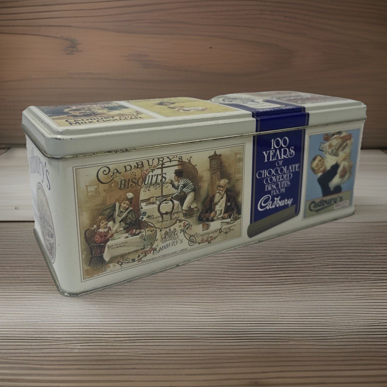 VTG Cadbury’s “100 Years of Chocolate Biscuits” Commemorative Hinged Ad Tin 1989