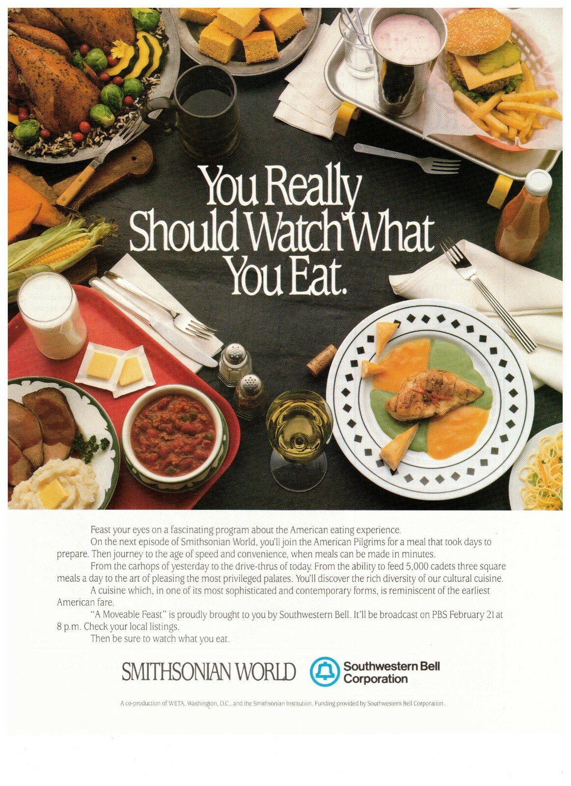 1990 Southwestern Bell A Moveable Feast PBS Program Vintage Print Advertisement