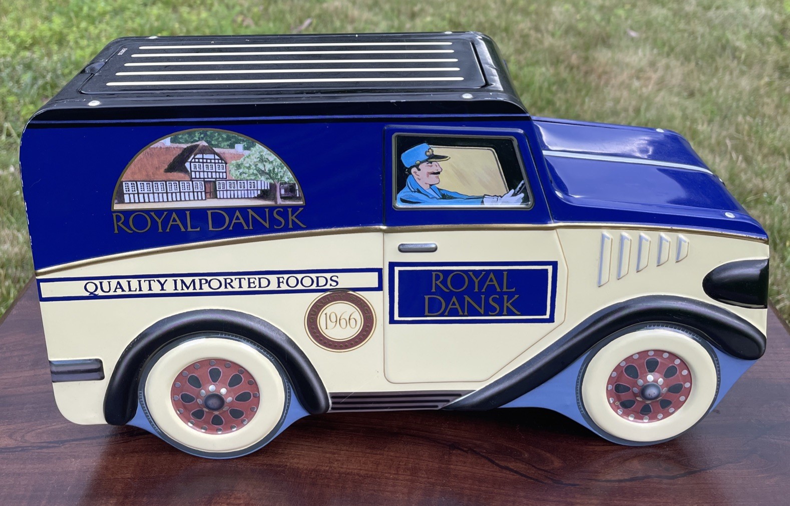 VTG Cookie Tin Royal Dansk 1966 Large Truck Shaped Cookie Tin Box Decor EUC