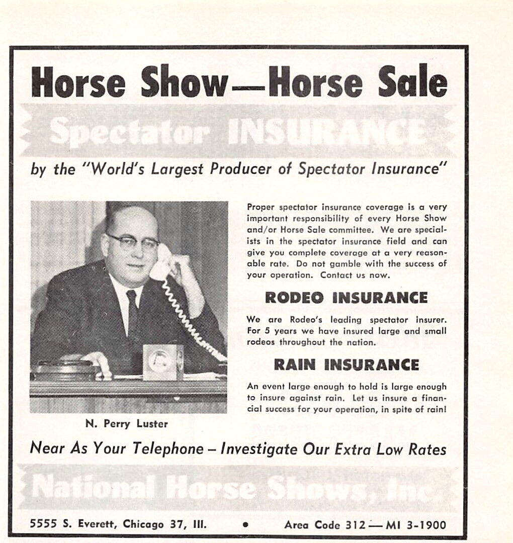 N Perry Luster National Horse Shows Inc Spectator Insurance Vtg Mag Print Ad