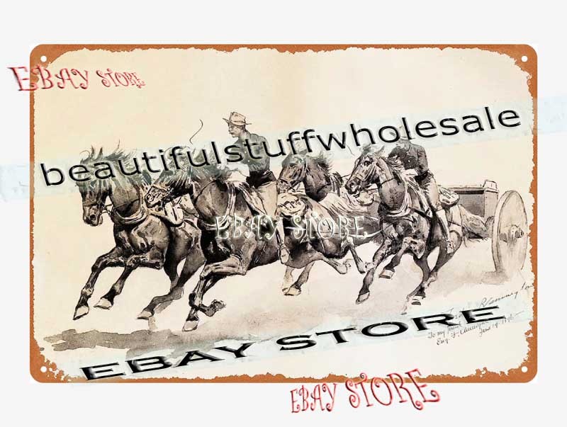 Frederic Remington 1896 Team of Cavalry Horses Pulling a Caisson Tin Sign modern