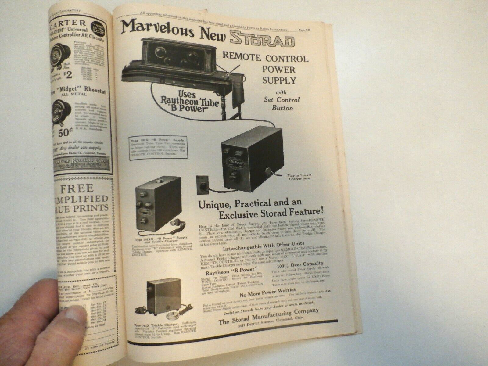 RARE- STORAD REMOTE CONTROL POWER SUPPLY AD– POPULAR MAGAZINE DEC. 1926
