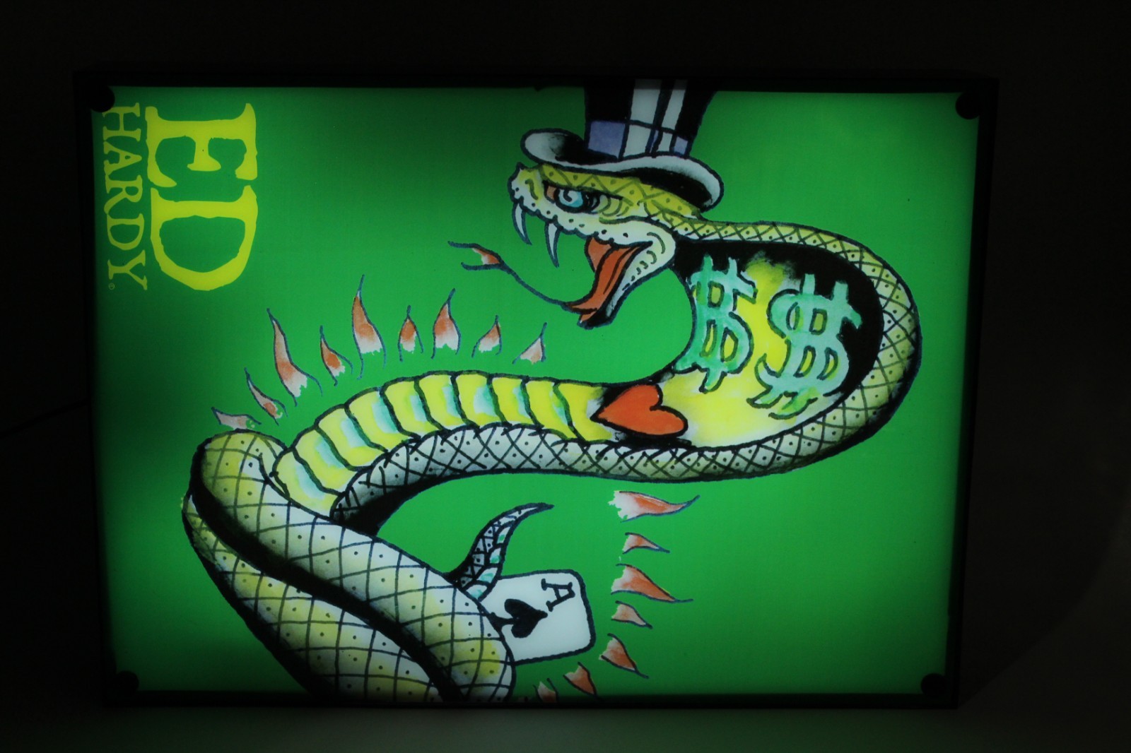 Lighted Ed Hardy Casino Snake Dealer Sign 18 3/8” X 13 7/16” Promo Wall Sign