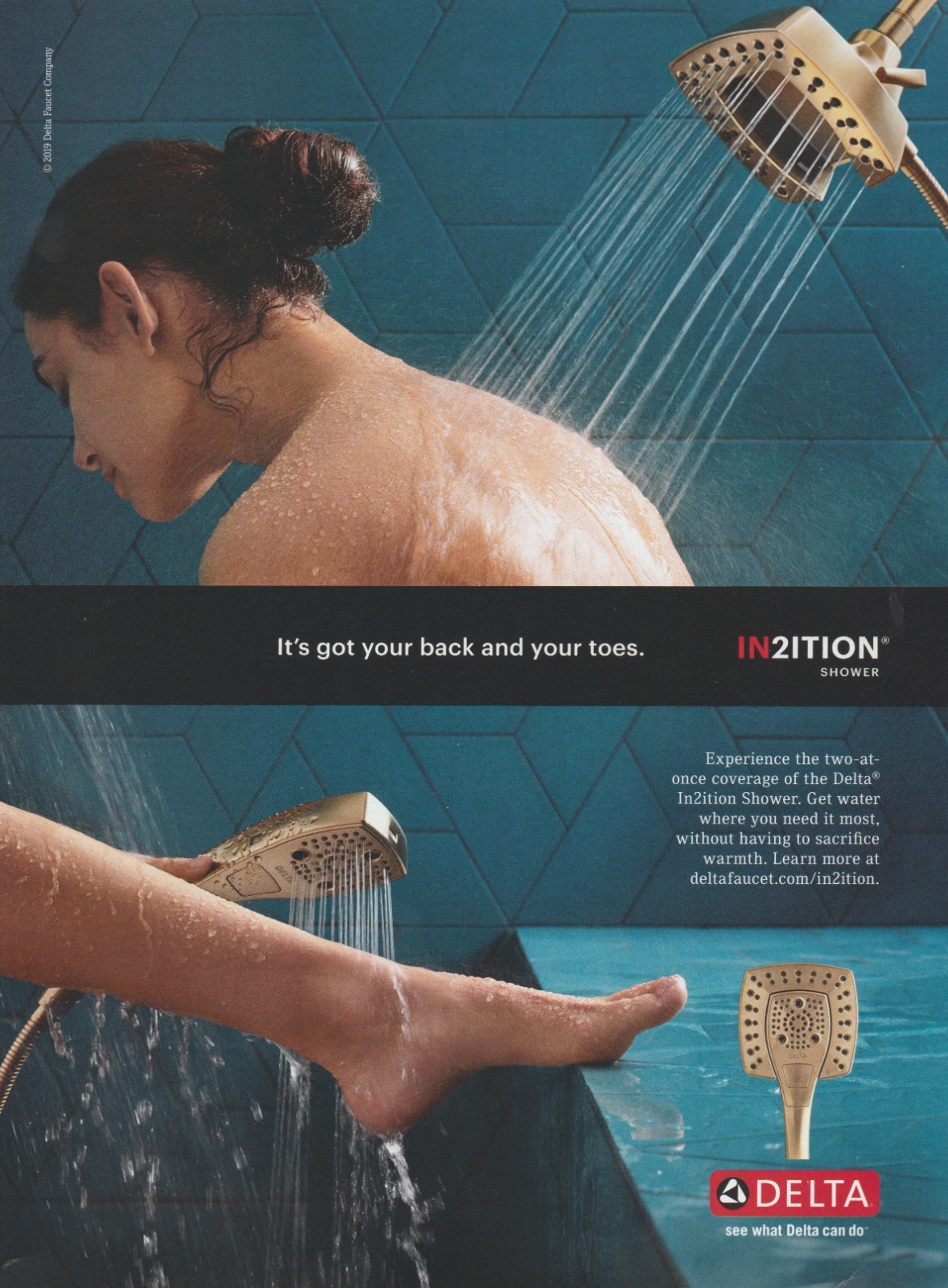 2020 Delta In2ition Shower – Bare Lady Feet “Got Back And Toes” – Print Ad Photo