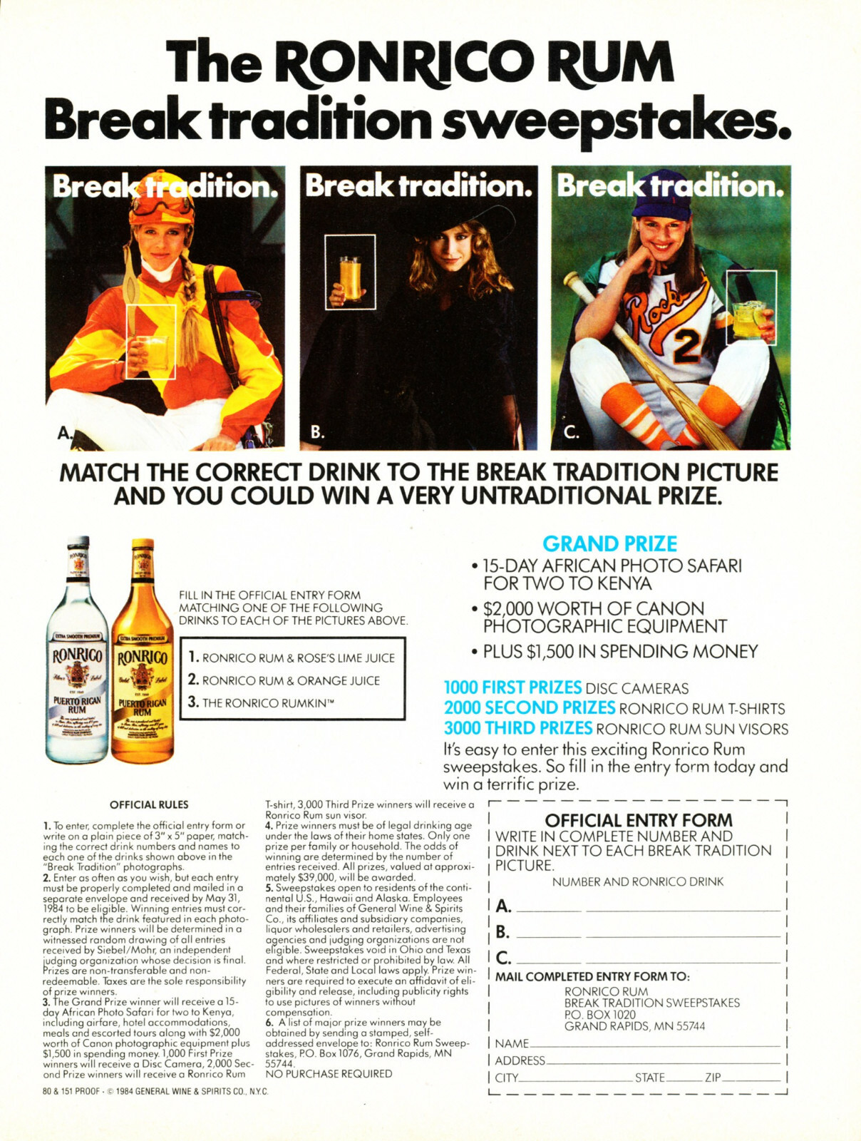 RONRICO RUM OF PUERTO RICO RUM AD #13 RARE 1984 OUT OF PRINT VINTAGE
