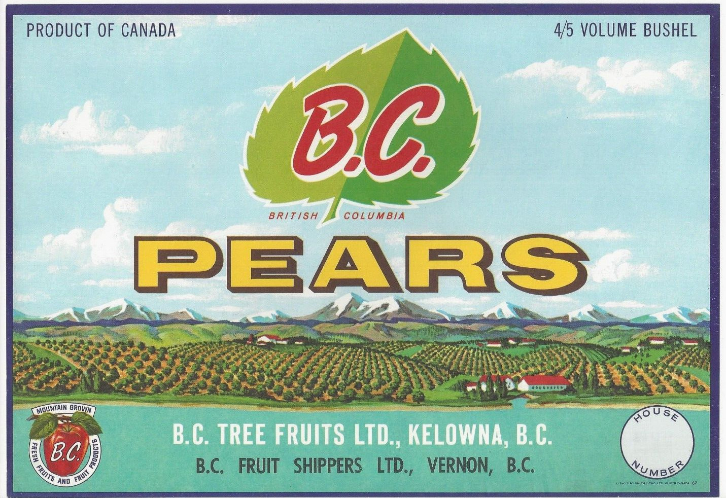 Original BC pear crate label BC Fruit Vernon British Columbia Canada