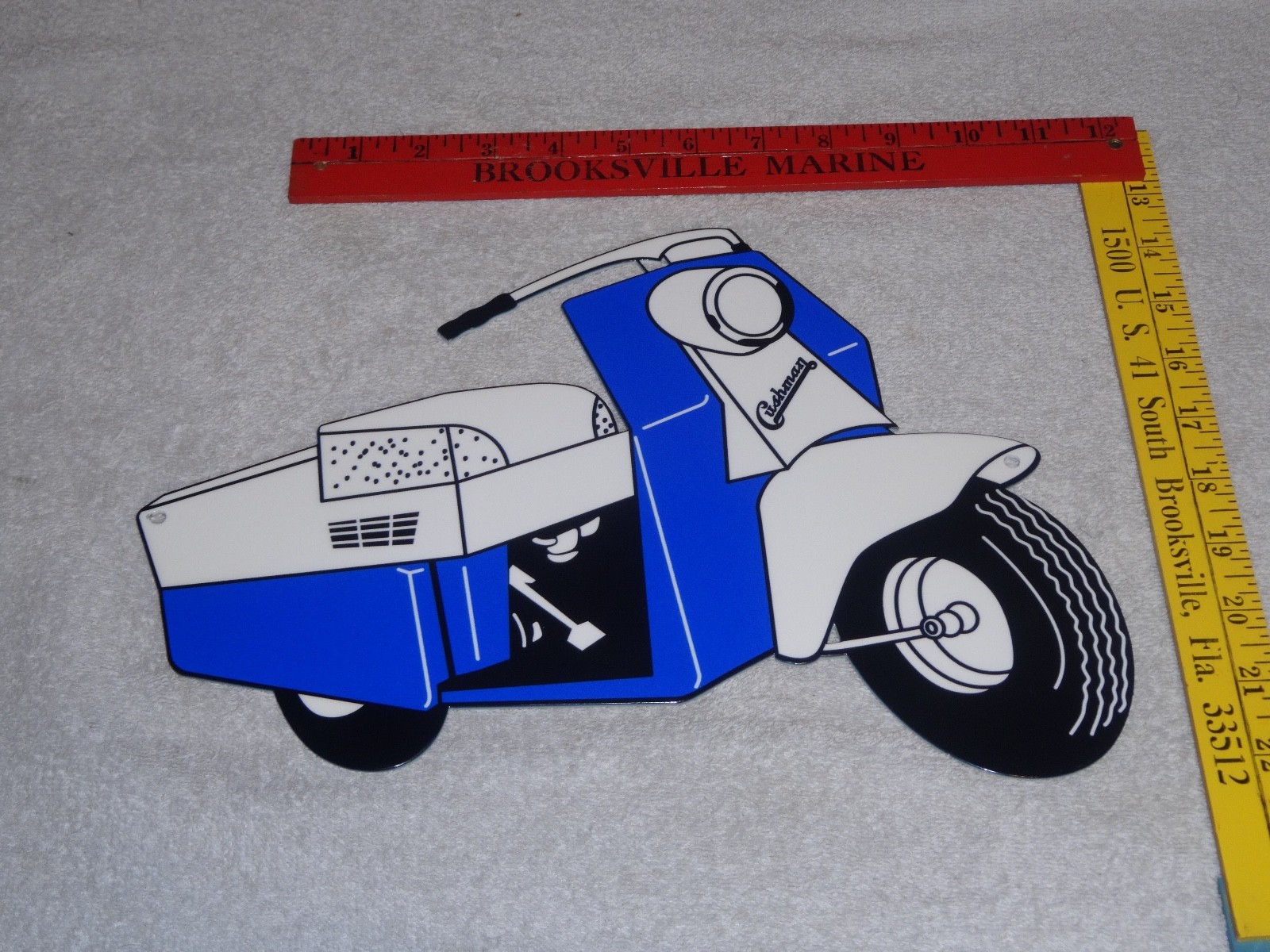VINTAGE “CUSHMAN MOTOR SCOOTER” 🛵 13″ METAL GASOLINE & OIL ELECTRIC BIKE SIGN!