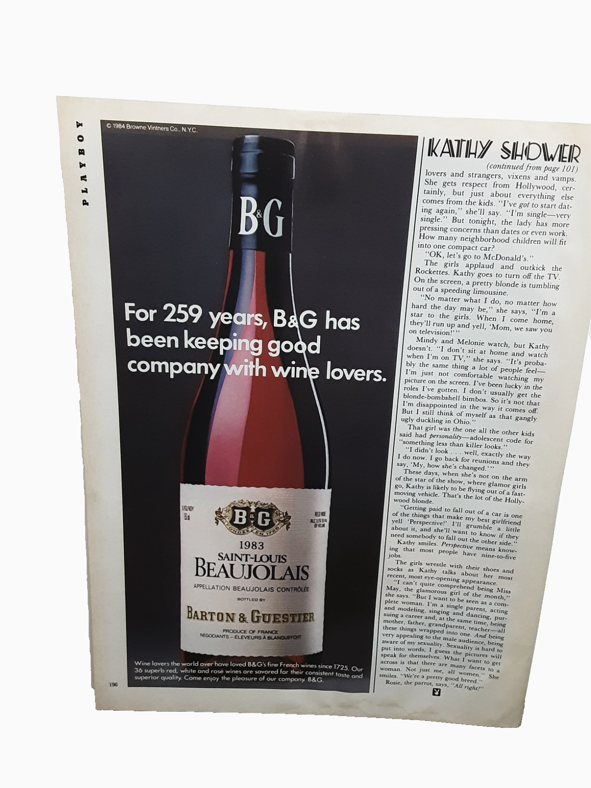 Vintage 1985 B&G Beaujolais Wine Ad Barton Guestier Saint Louis French Red