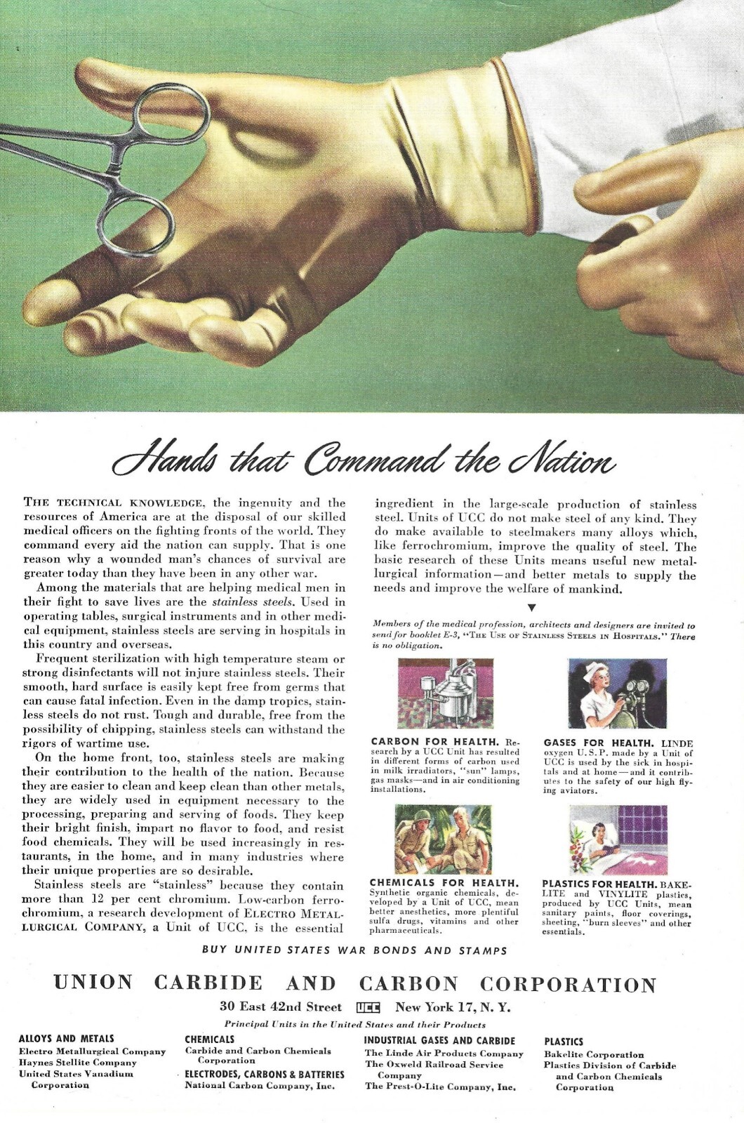 1944 Union Carbide And Carbon Company Vintage Color Print Ad Ephemera WWII