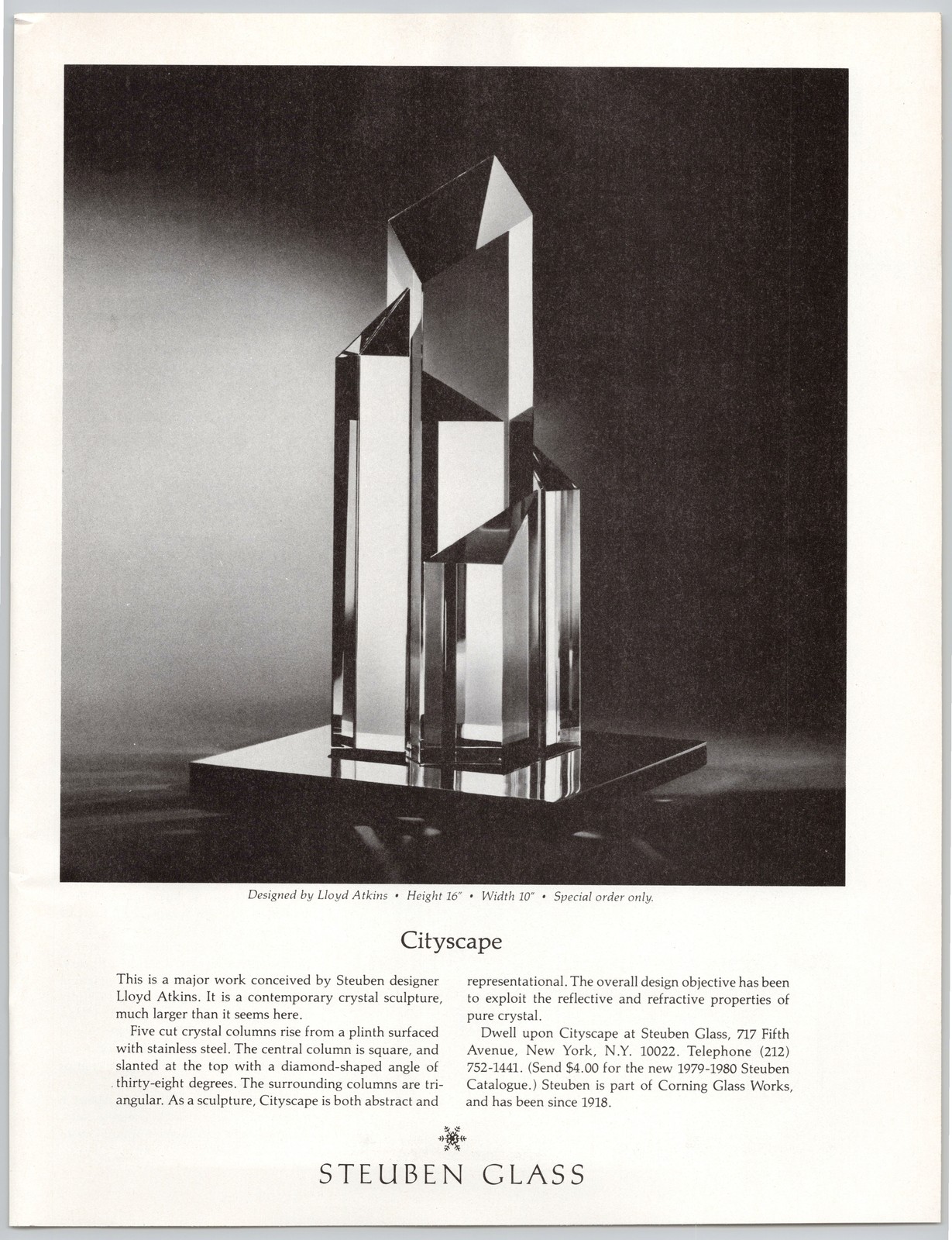Cityscape Steuben Glass Lloyd Atkins Crystal Sculpture 1979 Print Ad