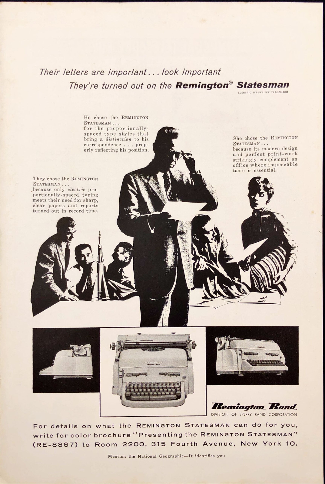 1958 Remington Rand Statesman Typewriter Vintage Print Ad Business & Engineers