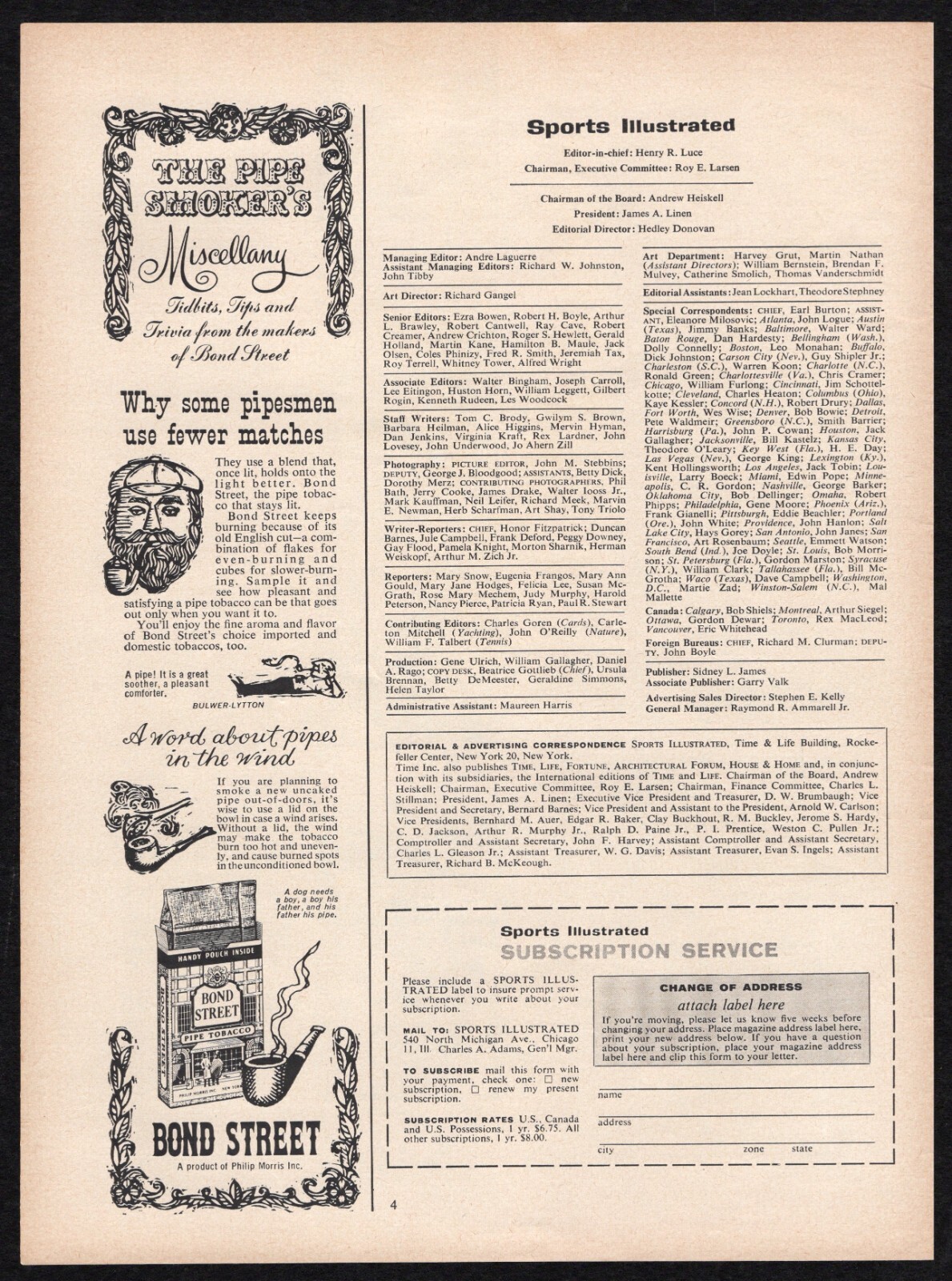 1963 Bond Street Philip Morris Tobacco Pipe Smokers Miscellany Tips Print Ad Vtg