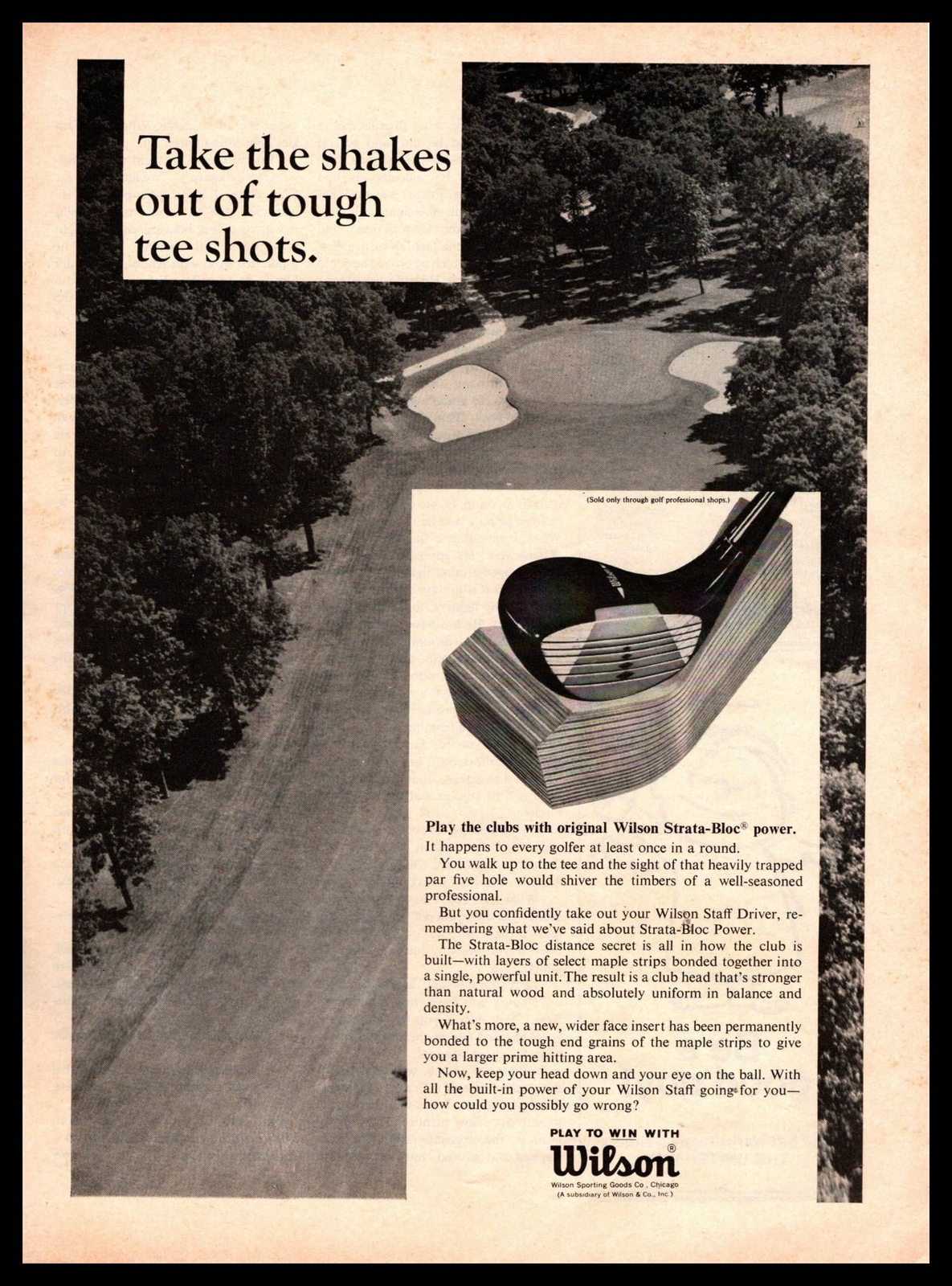 1967 Wilson Staff Strat-Bloc Wood Golf Club Golf Course Fairway Vintage Print Ad
