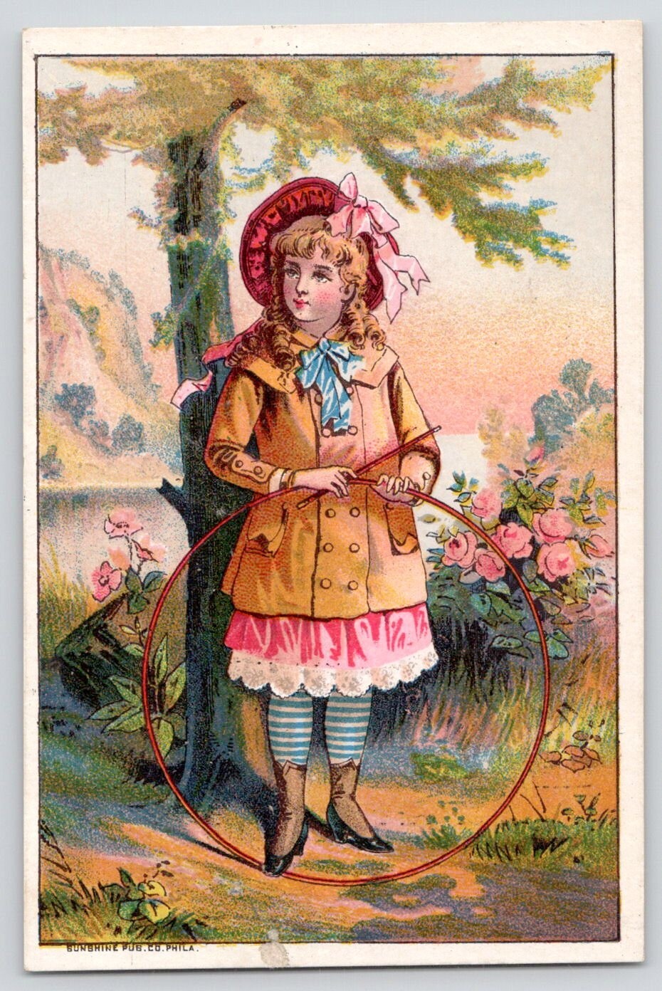 North Bangor NY Wm B Steenberge Pure Drugs Hula Hoop Girl Victorian Trade Card