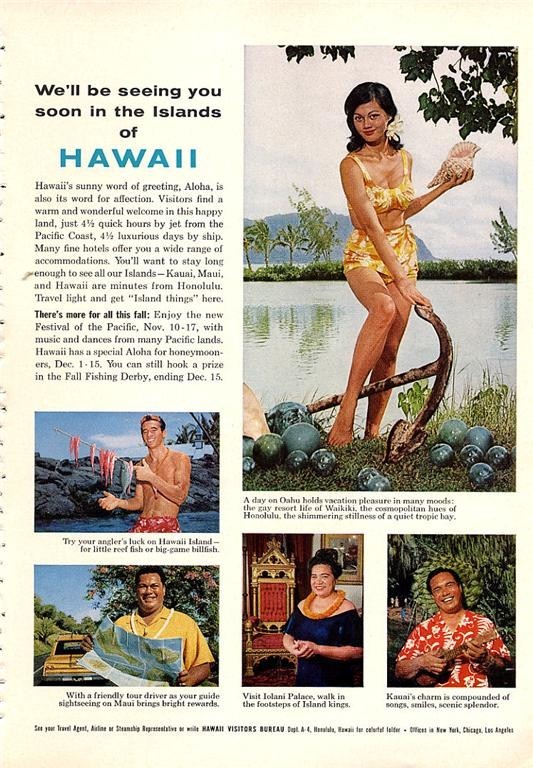 1962 Hawaii Visitors Bureau PRINT AD Various Islanders Anglers Tour Guides Music