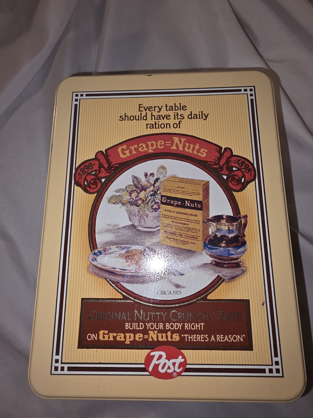Post Grape Nuts Cereal Tin Food For Brains Collector Tin Vintage Replica